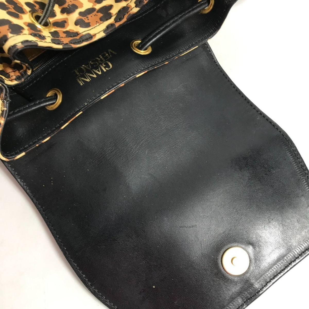 Versace Black Yellow Pvc Leather Backpack (Pre-Owned)