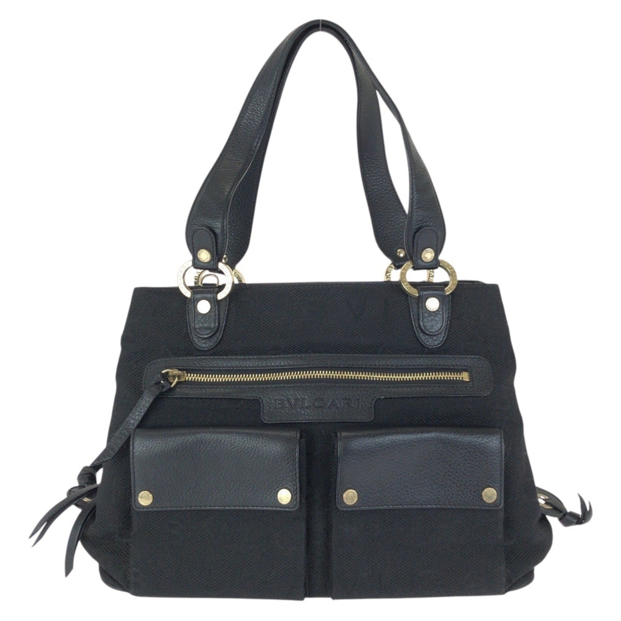 Bvlgari Black Canvas Leather Handbag Tote Bag (Pre-Owned)