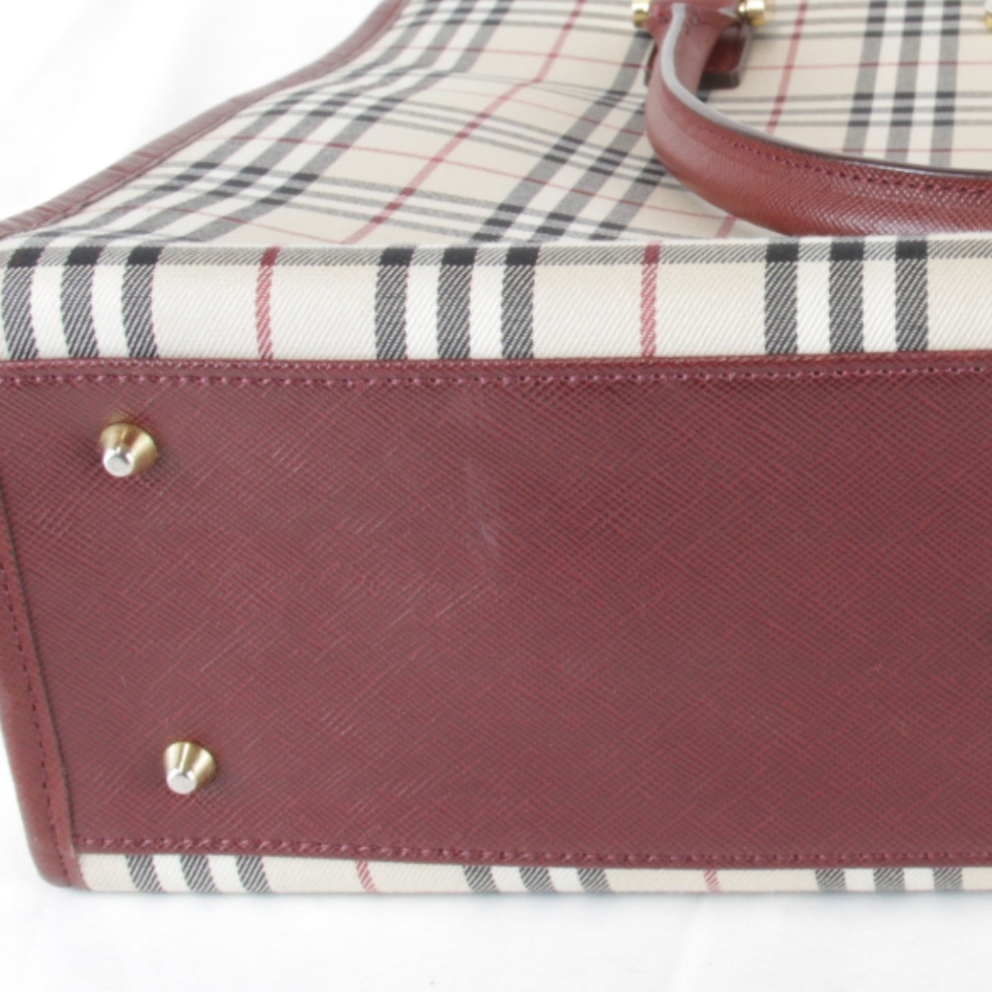 Burberry Red Color Canvas Leather Tote Bag (Pre-Owned)