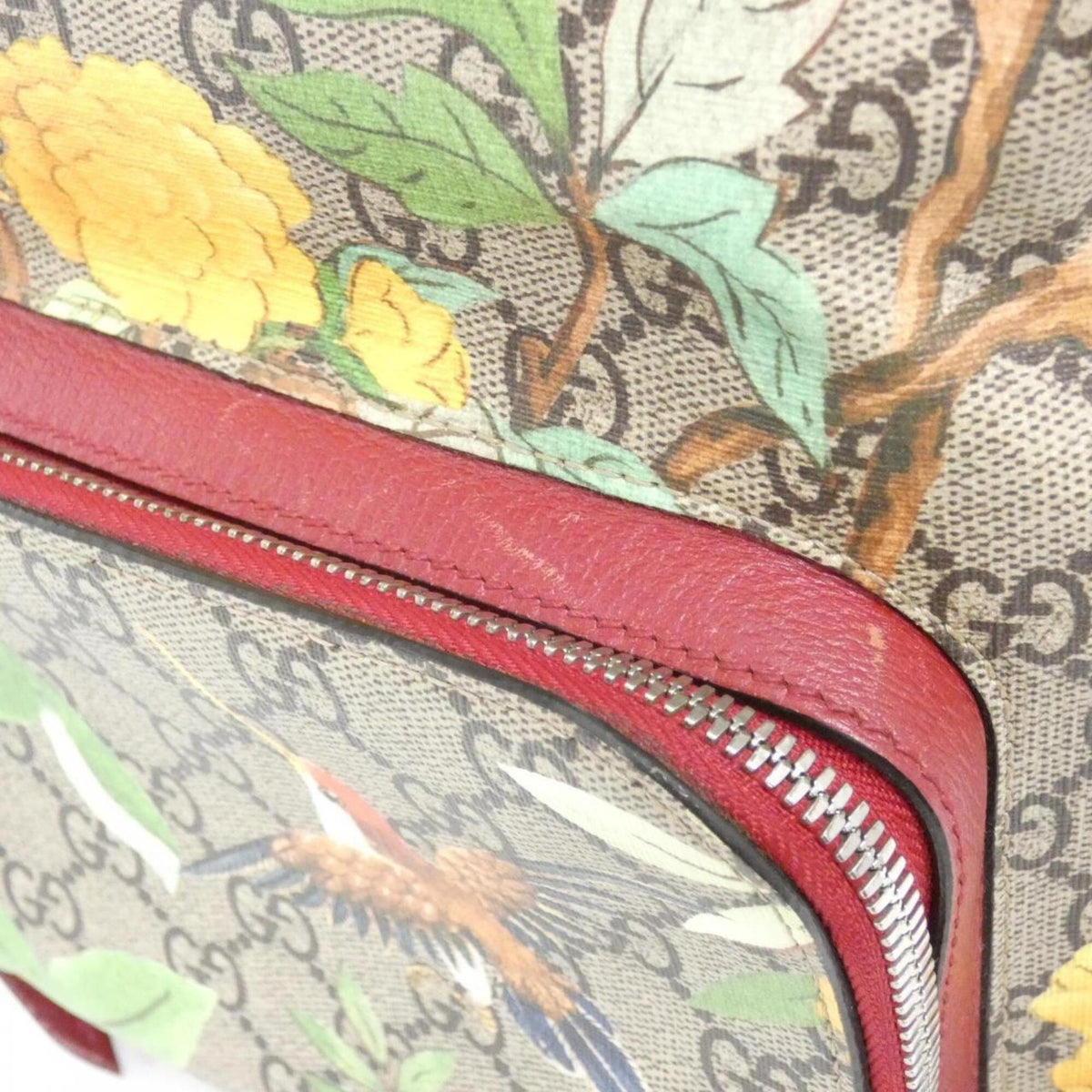 Gucci Beige Red Color Gg Supreme Canvas Backpack (Pre-Owned)