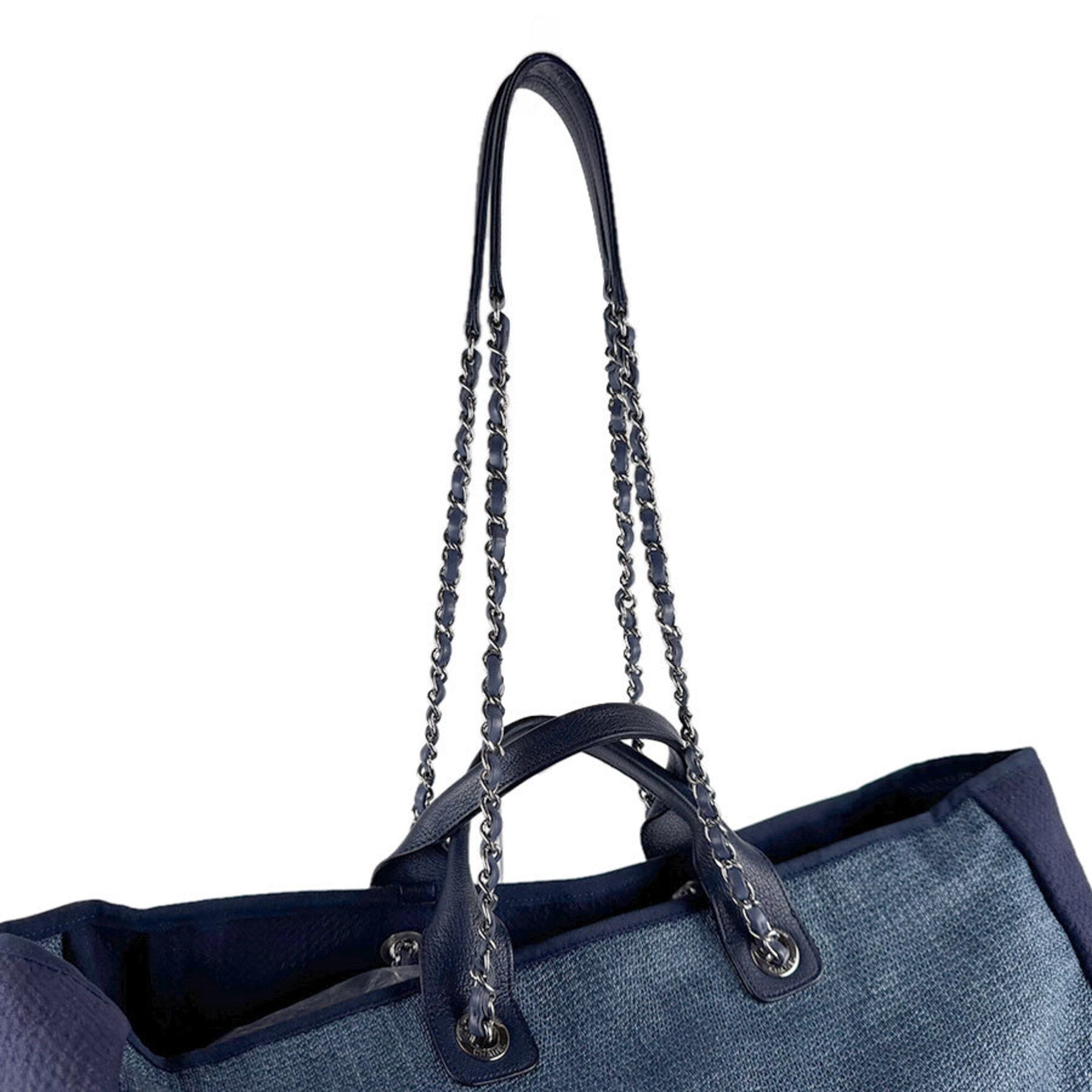 Chanel Blue Raffia Canvas Shoulder Bag Tote Bag (Pre-Owned)