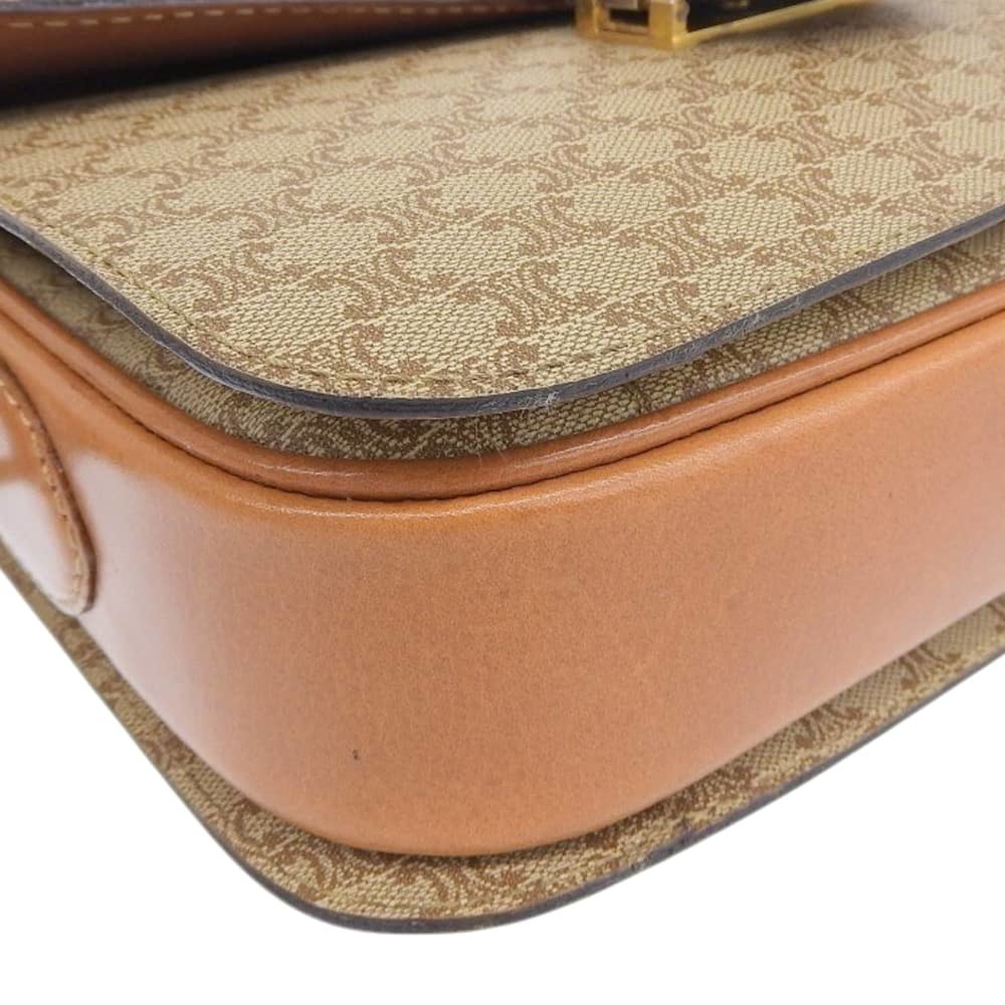 Celine Macadam Beige Coated Canvas Shoulder Bag (Pre-Owned)