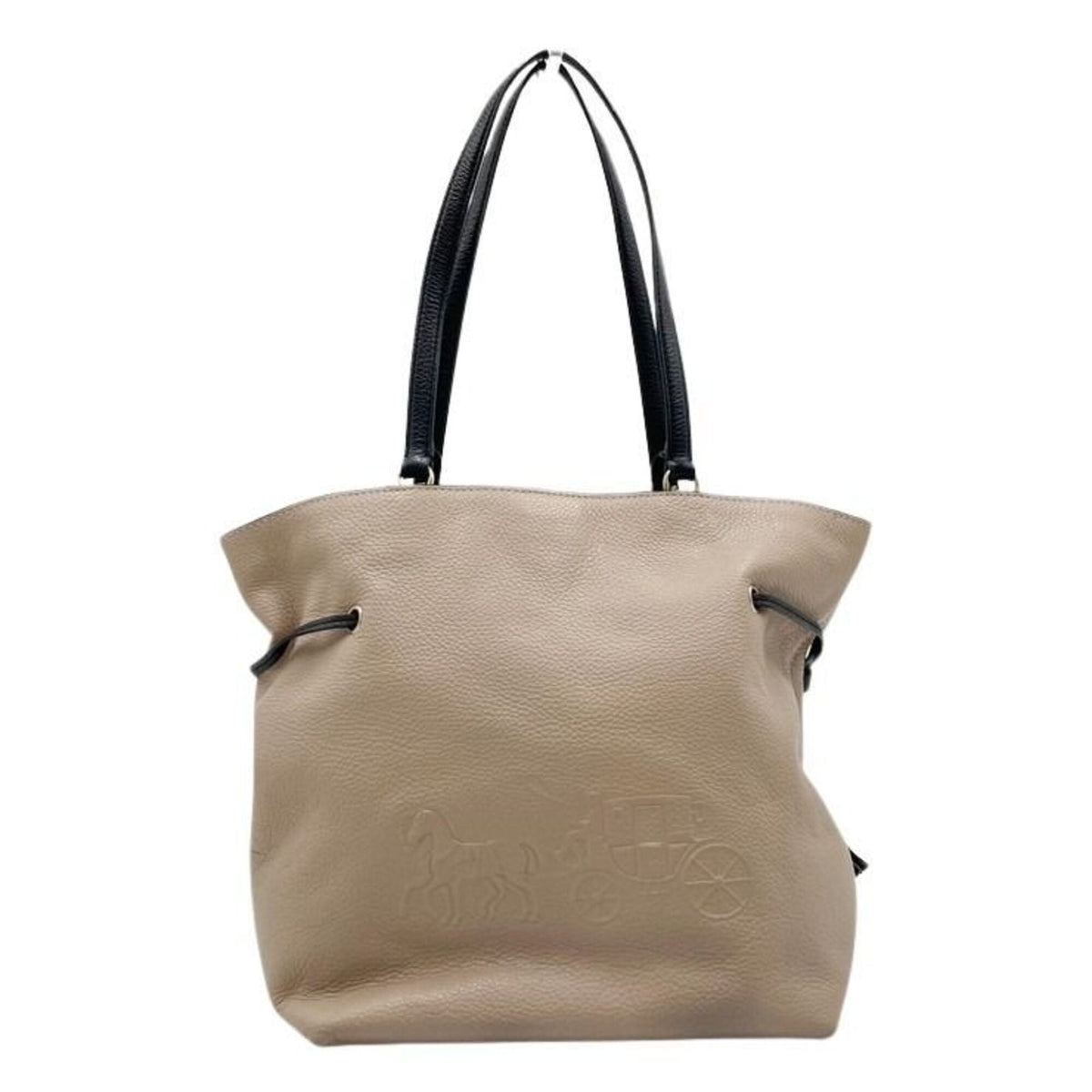 Coach Beige Black Leather Handbag Tote Bag (Pre-Owned)