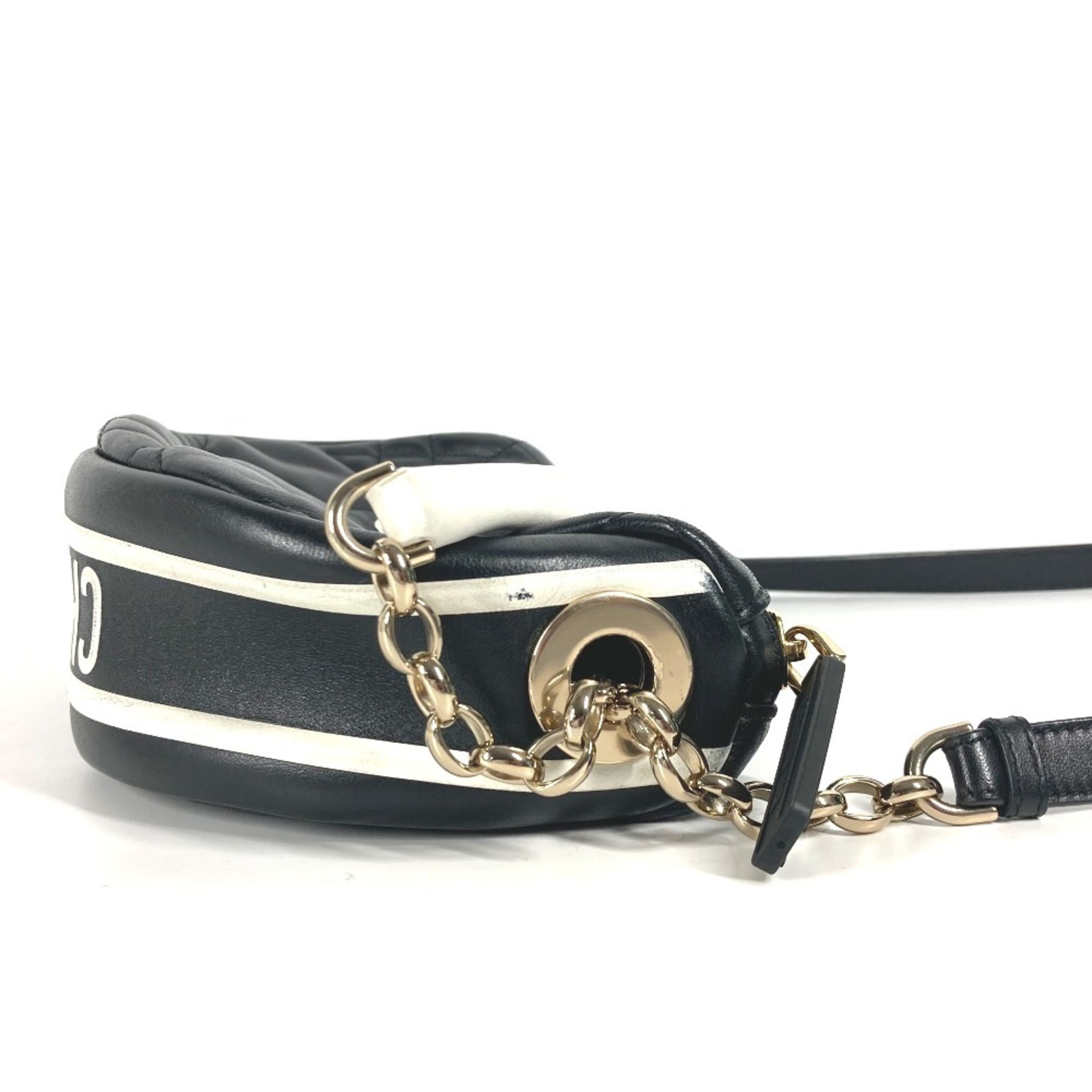 Christian Dior Black White Leather Handbag Shoulder Bag (Pre-Owned)
