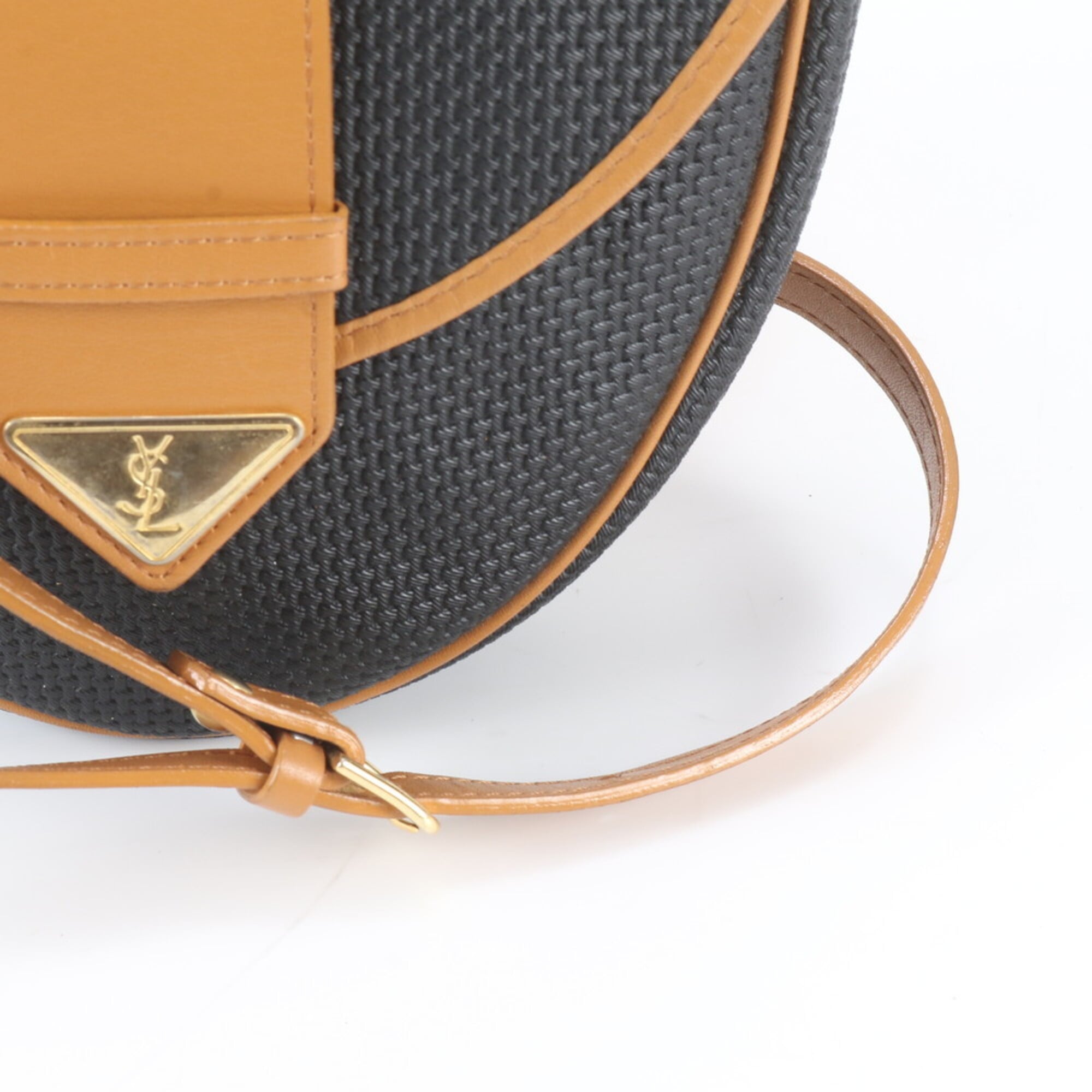 Yves Saint Laurent Beige Black Leather Nylon Crossbody Bag Shoulder Bag (Pre-Owned)