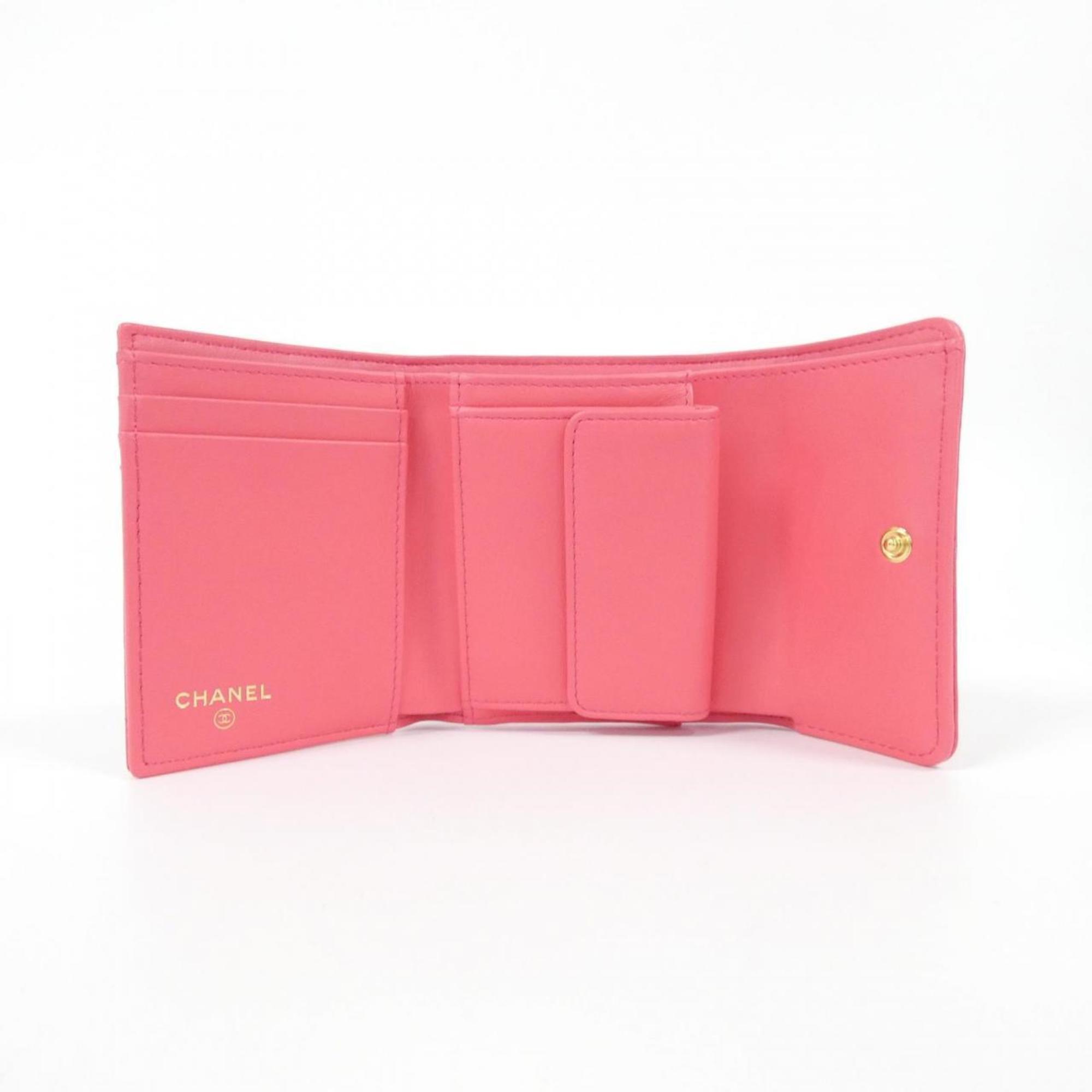 Chanel Pink Leather Wallet (Tri-Fold) (Pre-Owned)