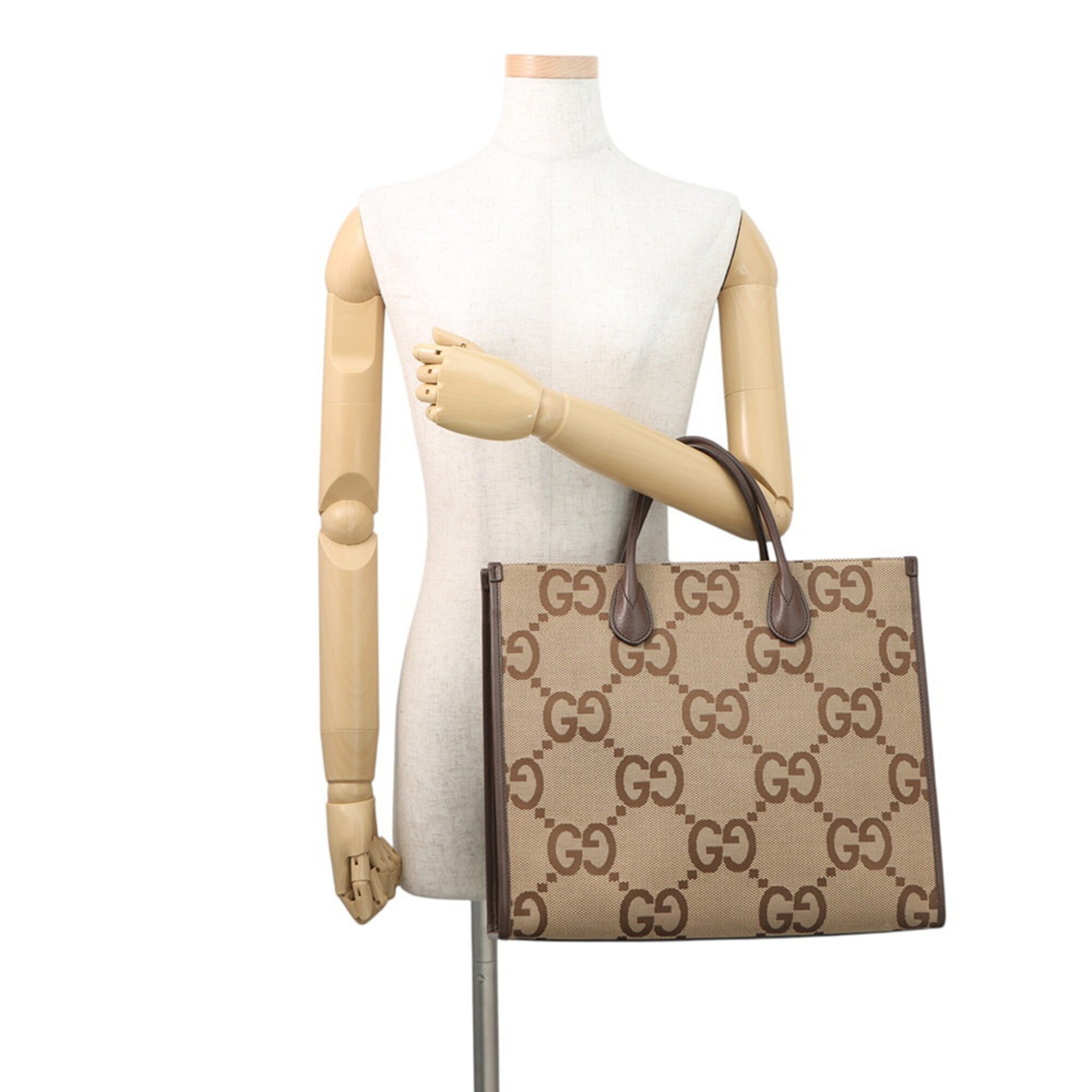 Gucci Beige Brown Canvas Leather Shoulder Bag Tote Bag (Pre-Owned)