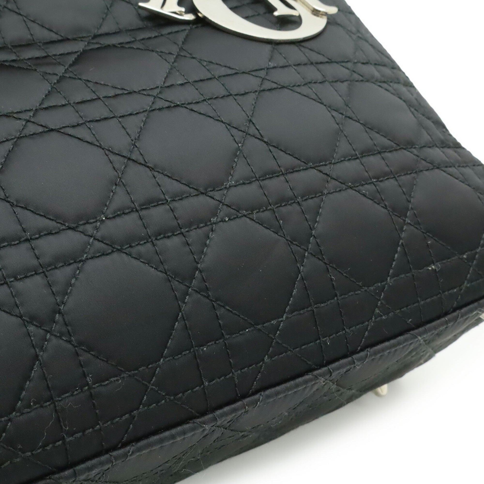 Christian Dior Lady Dior Black Satin Leather Handbag Shoulder Bag (Pre-Owned)