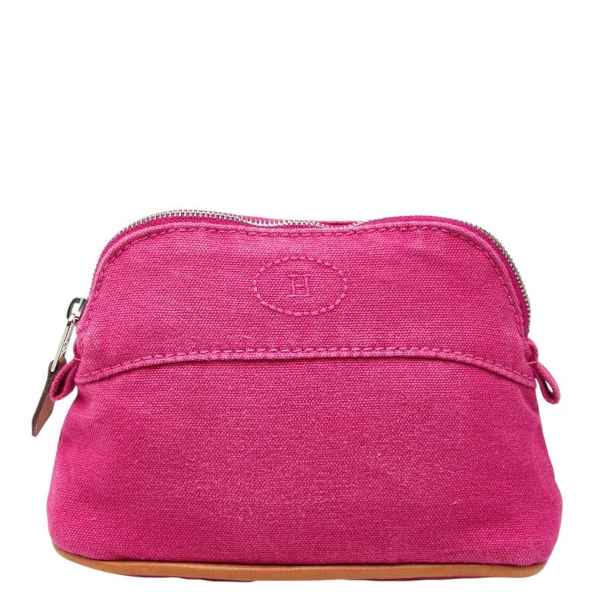 Hermes Pink Cotton Canvas Leather Handbag Pouch (Pre-Owned)