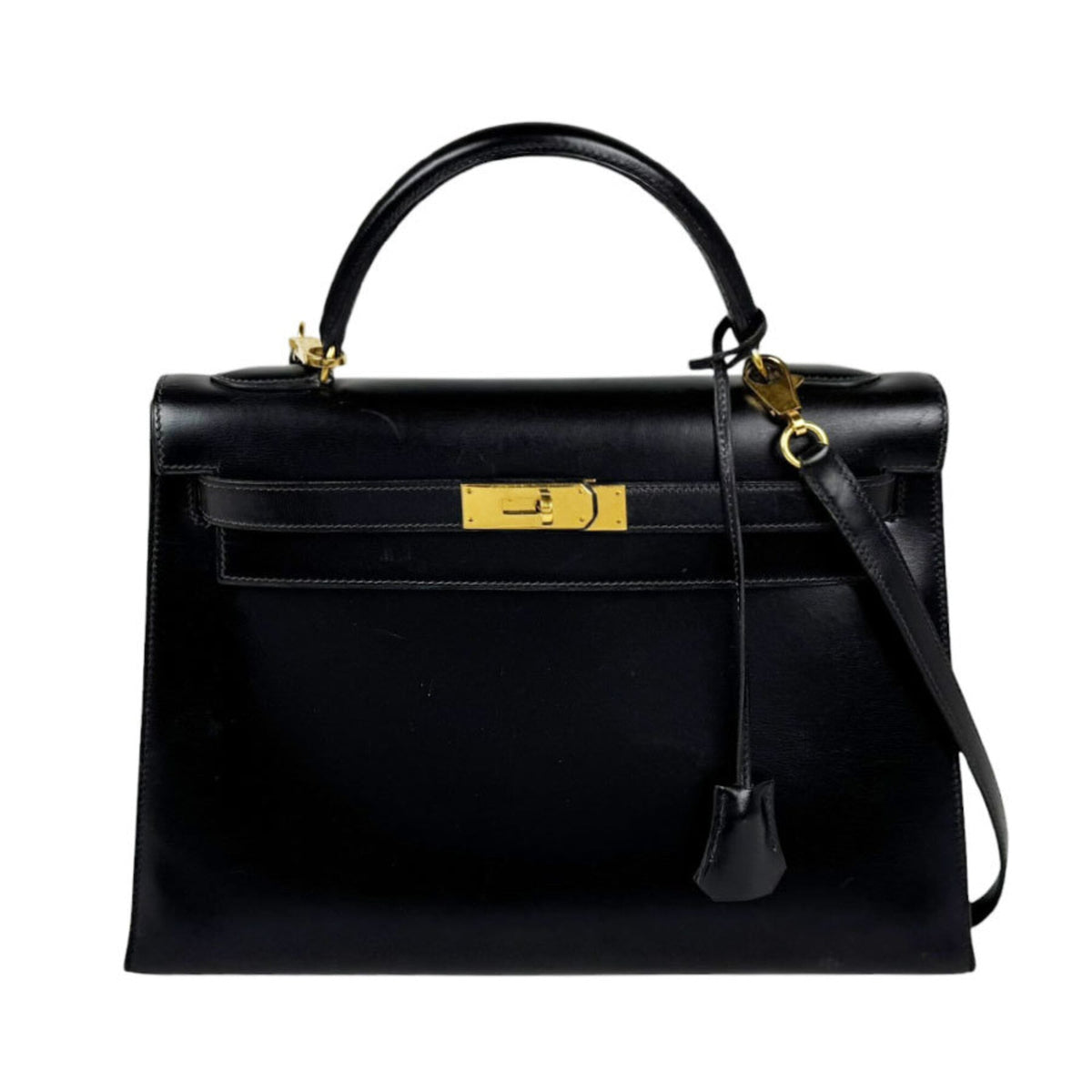 Hermes Black Box Calf Leather Handbag Shoulder Bag (Pre-Owned)