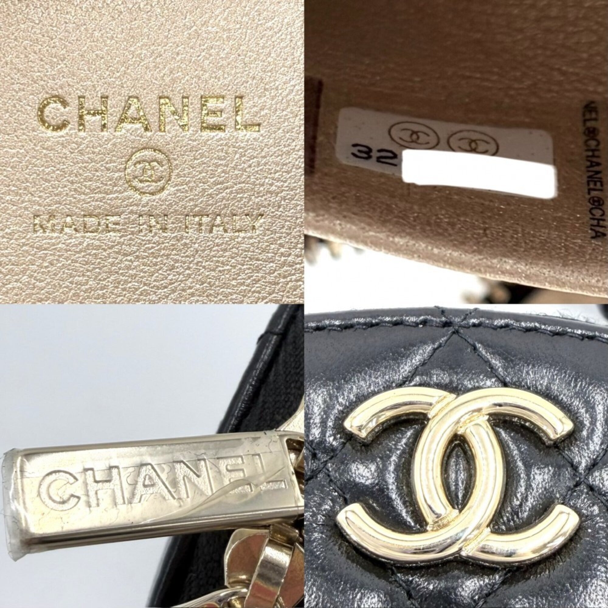 Chanel Matelasse Black Leather Handbag Vanity Bag (Pre-Owned)