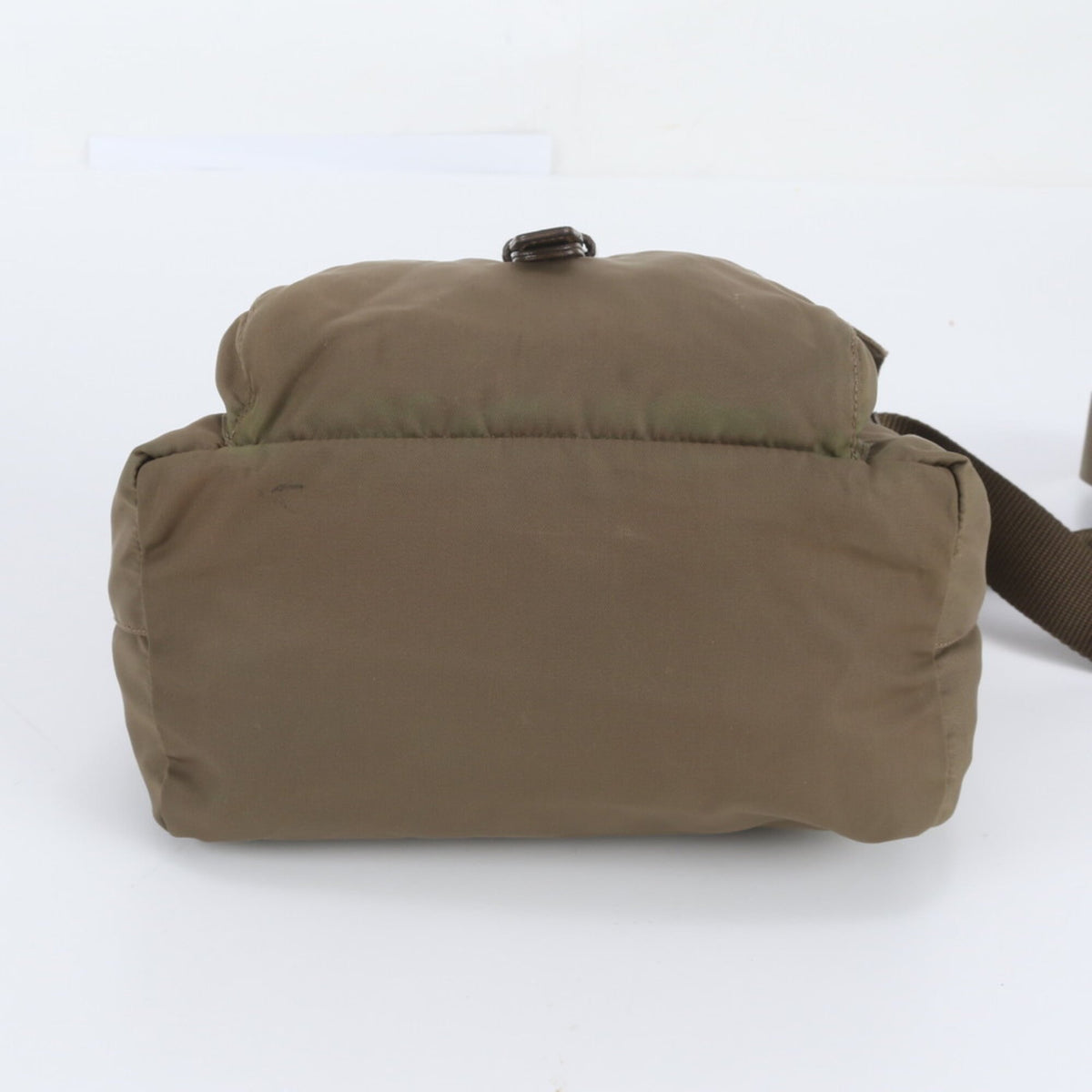 Prada Khaki Leather Nylon Messenger Bag Shoulder Bag (Pre-Owned)