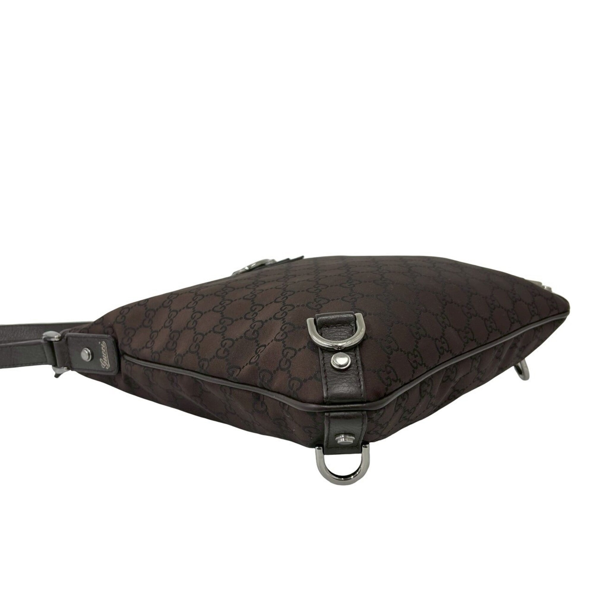 Gucci Brown Nylon Leather Pochette Shoulder Bag (Pre-Owned)