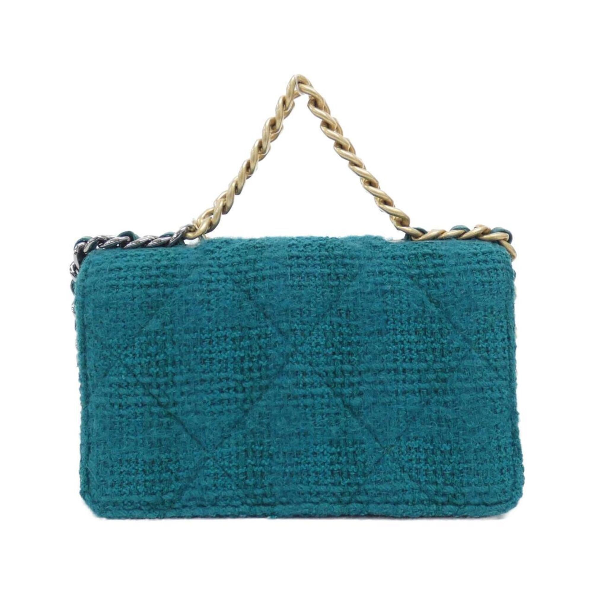 Chanel Green Wool Leather Chain/Shoulder Wallet (Pre-Owned)