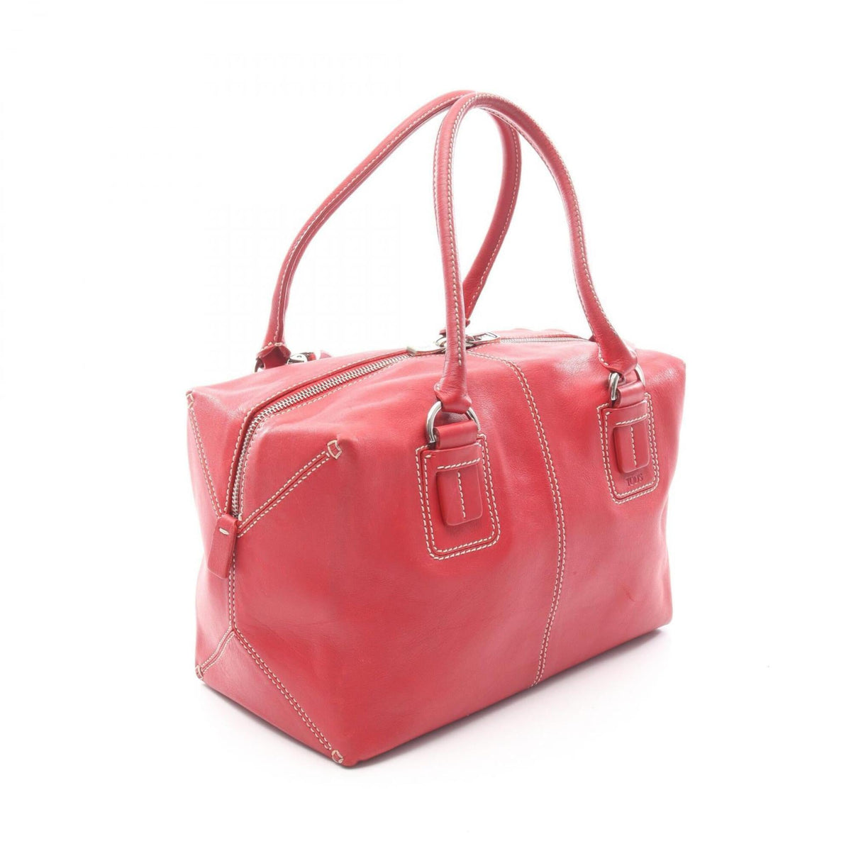 Tod's Red Color Leather Handbag Tote Bag (Pre-Owned)