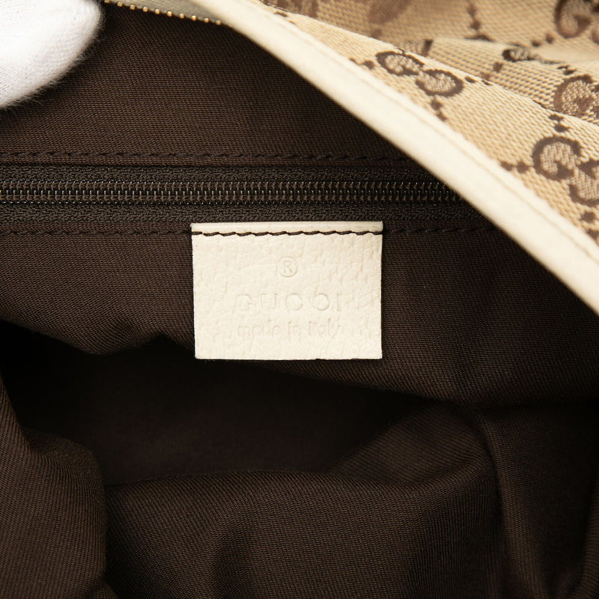 Gucci Beige Black Ivory Leather Shoulder Bag (Pre-Owned)
