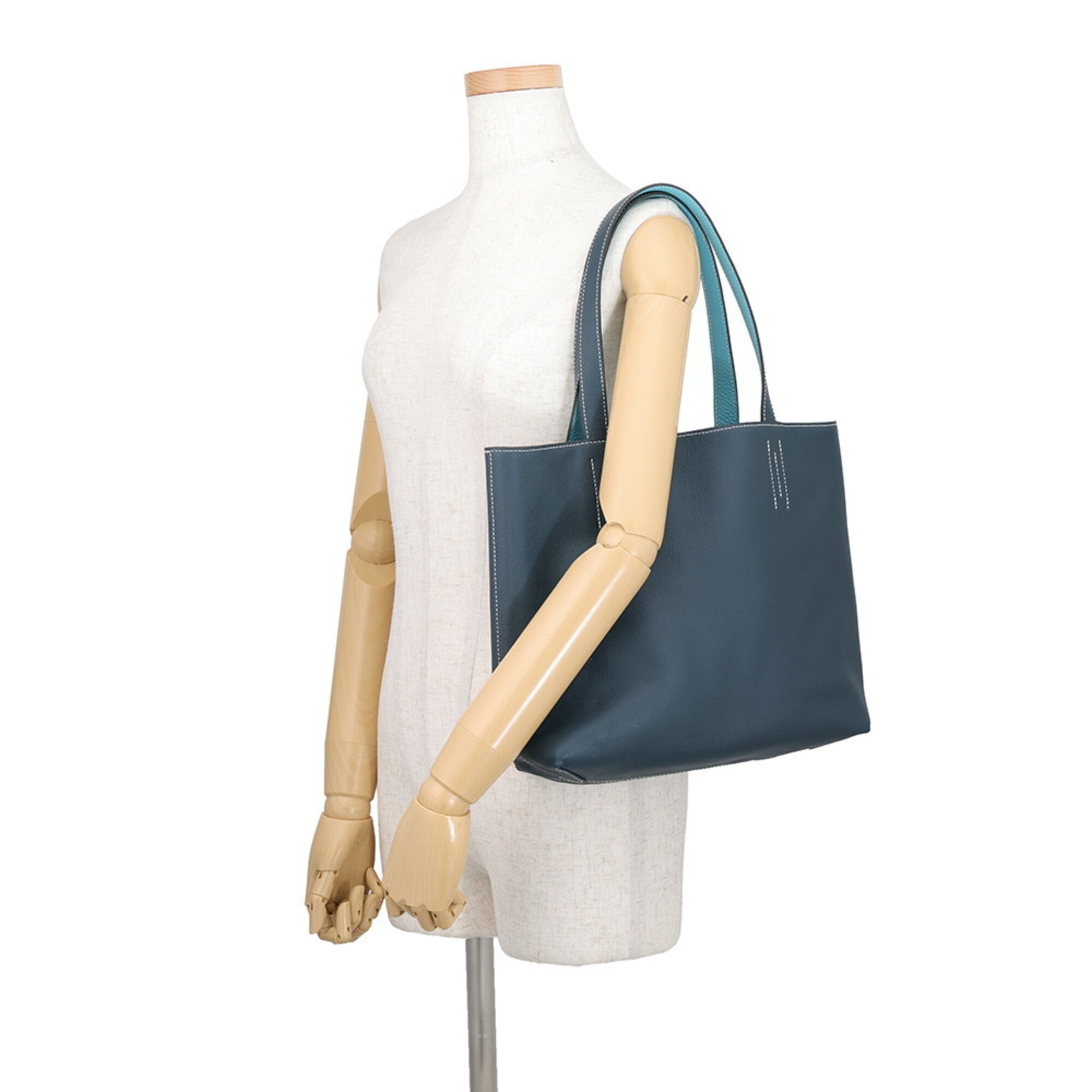 Hermes Blue Atoll Colvert Taurillon Clemence Leather Swift Leather Tote Bag (Pre-Owned)