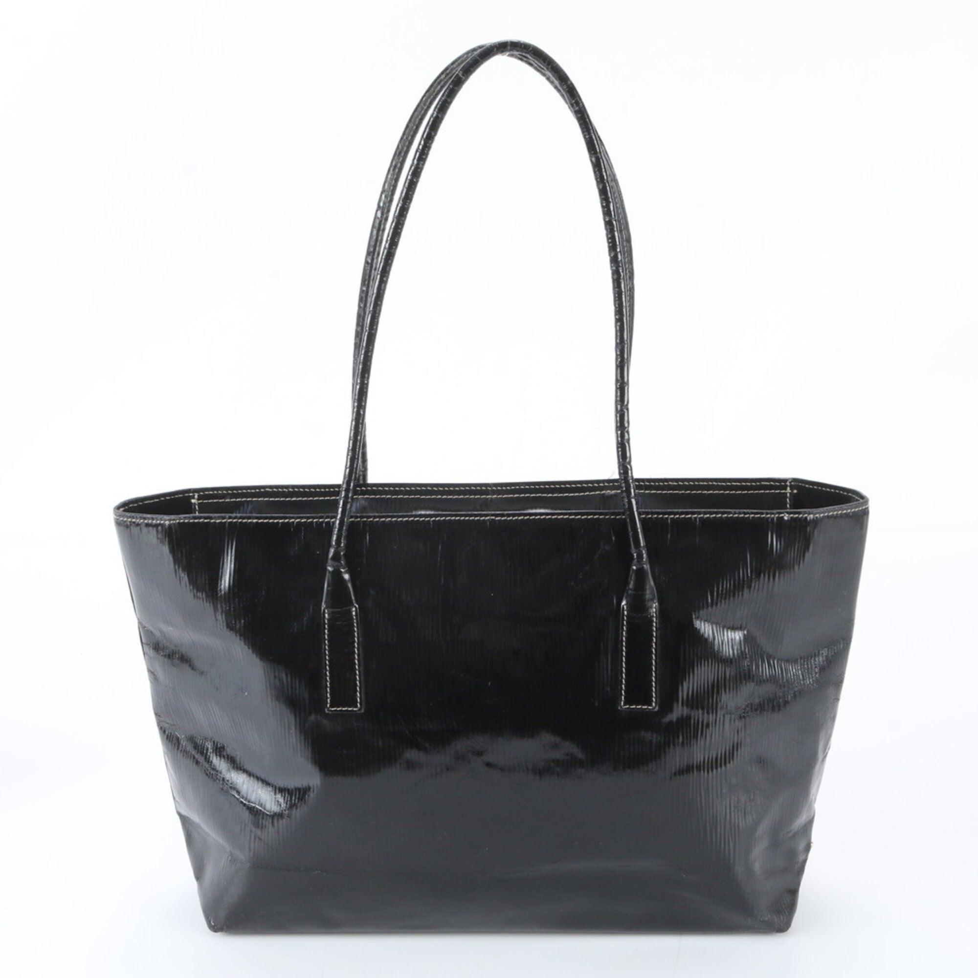 Prada Black Leather Coated Canvas Handbag Shoulder Bag Tote Bag (Pre-Owned)