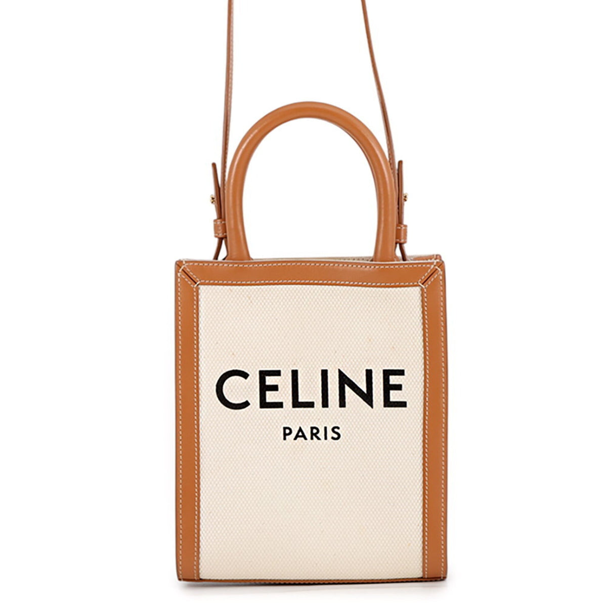 Celine Gold Canvas Leather Handbag Shoulder Bag (Pre-Owned)