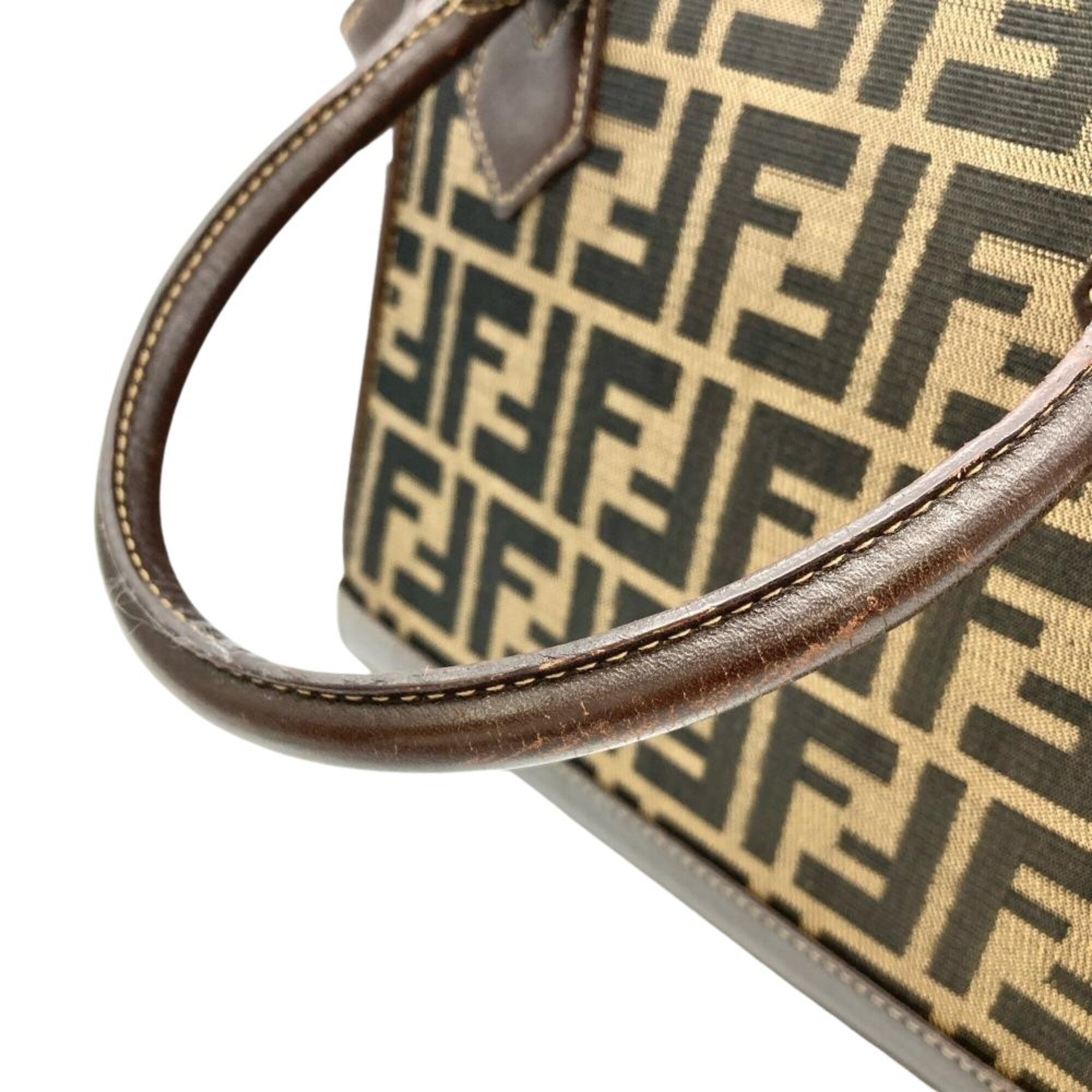 Fendi Zucca Brown Jacquard Leather Handbag Shoulder Bag (Pre-Owned)