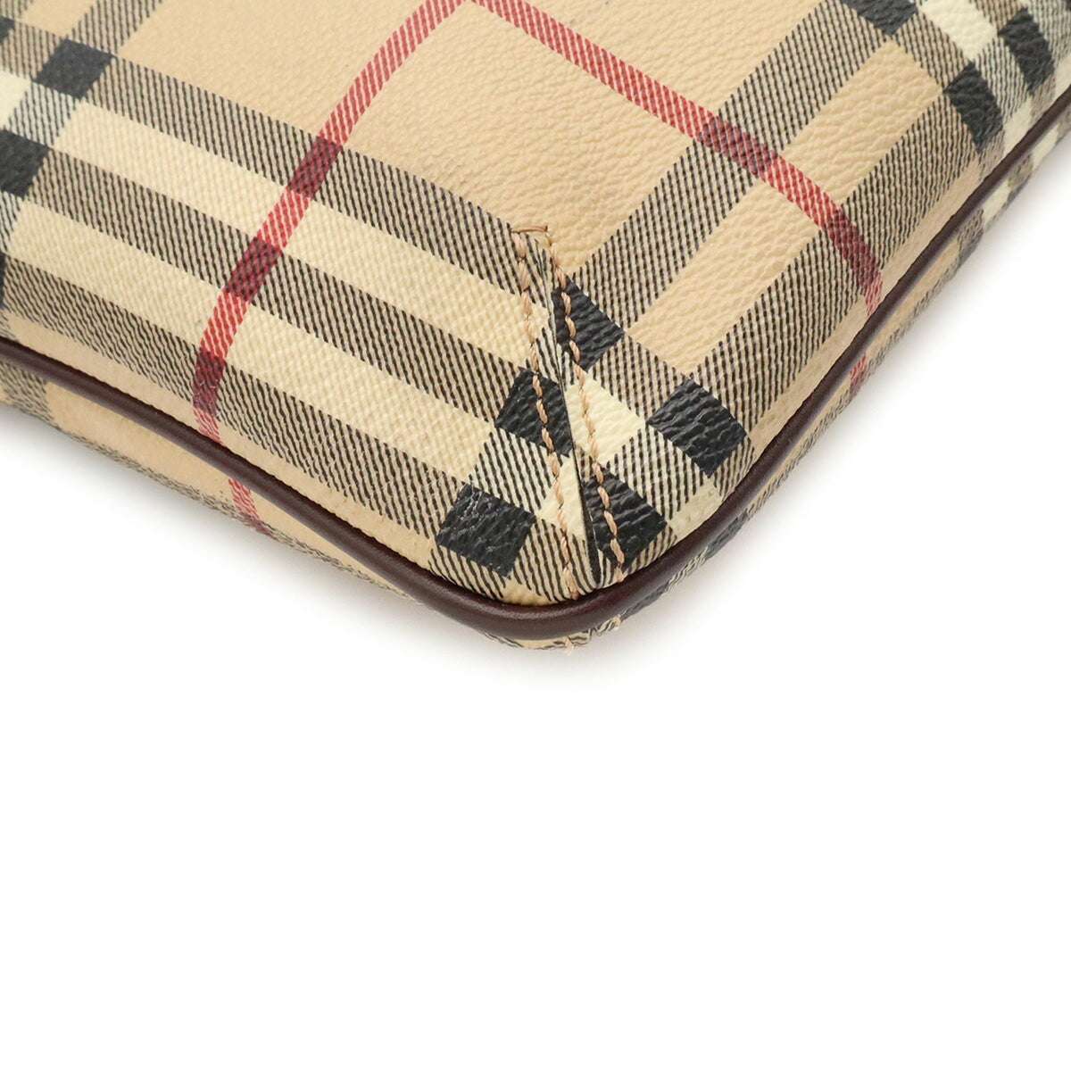 Burberry Beige Black Bordeaux Dark Brown Coated Canvas Leather Shoulder Bag (Pre-Owned)