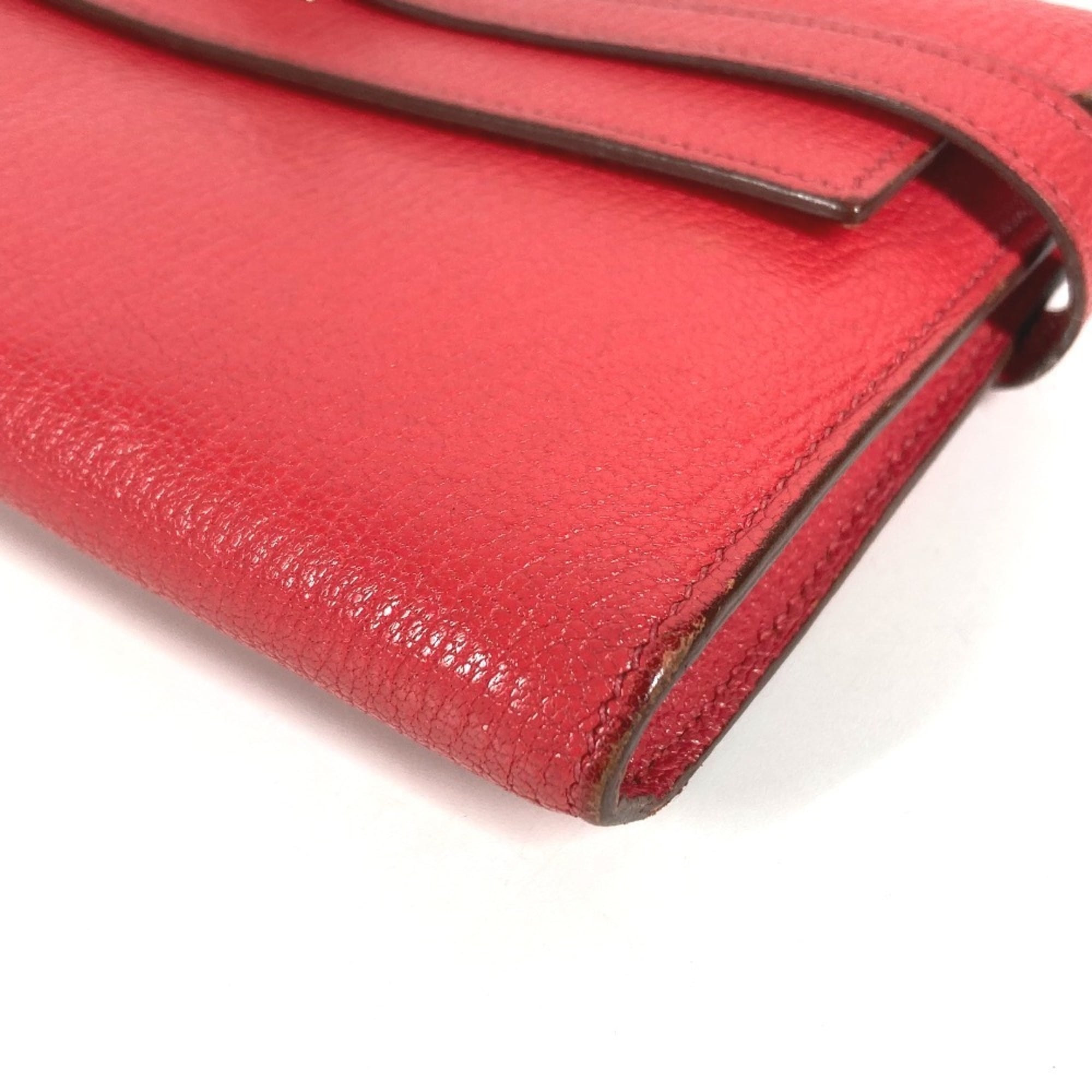 Hermes Red Color Chevre Leather Long Wallet (Bi-Fold) (Pre-Owned)