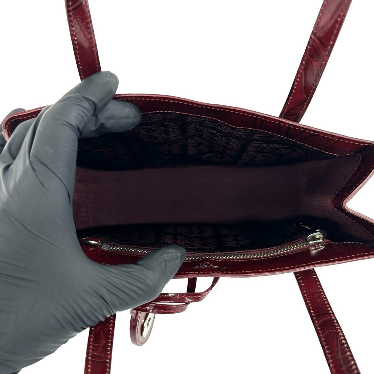 Cartier Wine Red Patent Leather Handbag Tote Bag (Pre-Owned)