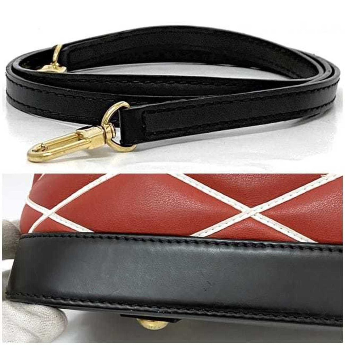 Louis Vuitton Black Red Color Leather Handbag Shoulder Bag (Pre-Owned)