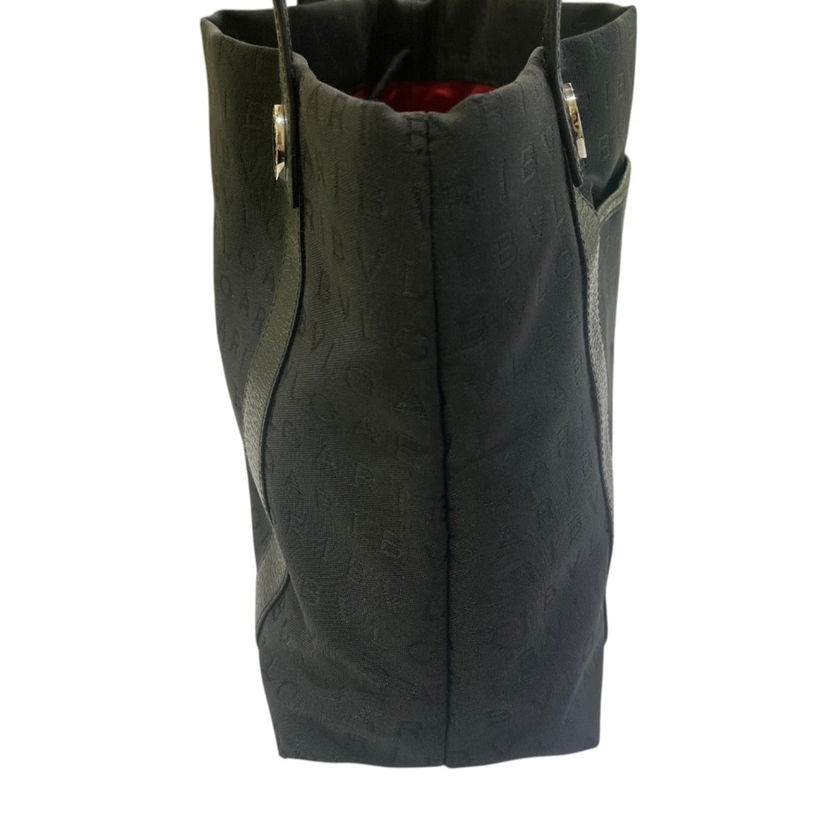 Bvlgari Logomania Black Leather Canvas Handbag Tote Bag (Pre-Owned)