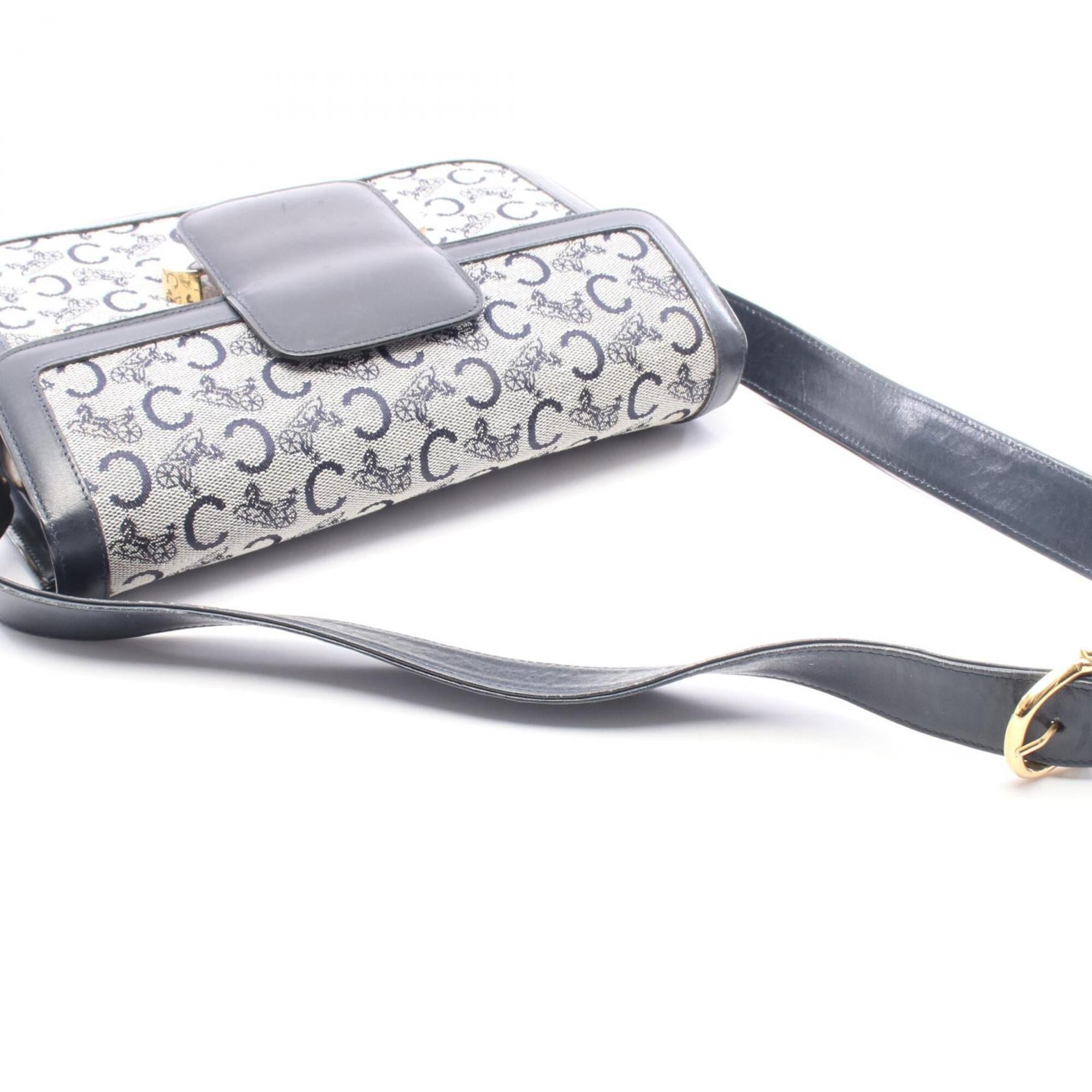 Celine Gray Navy Canvas Leather Handbag Shoulder Bag (Pre-Owned)