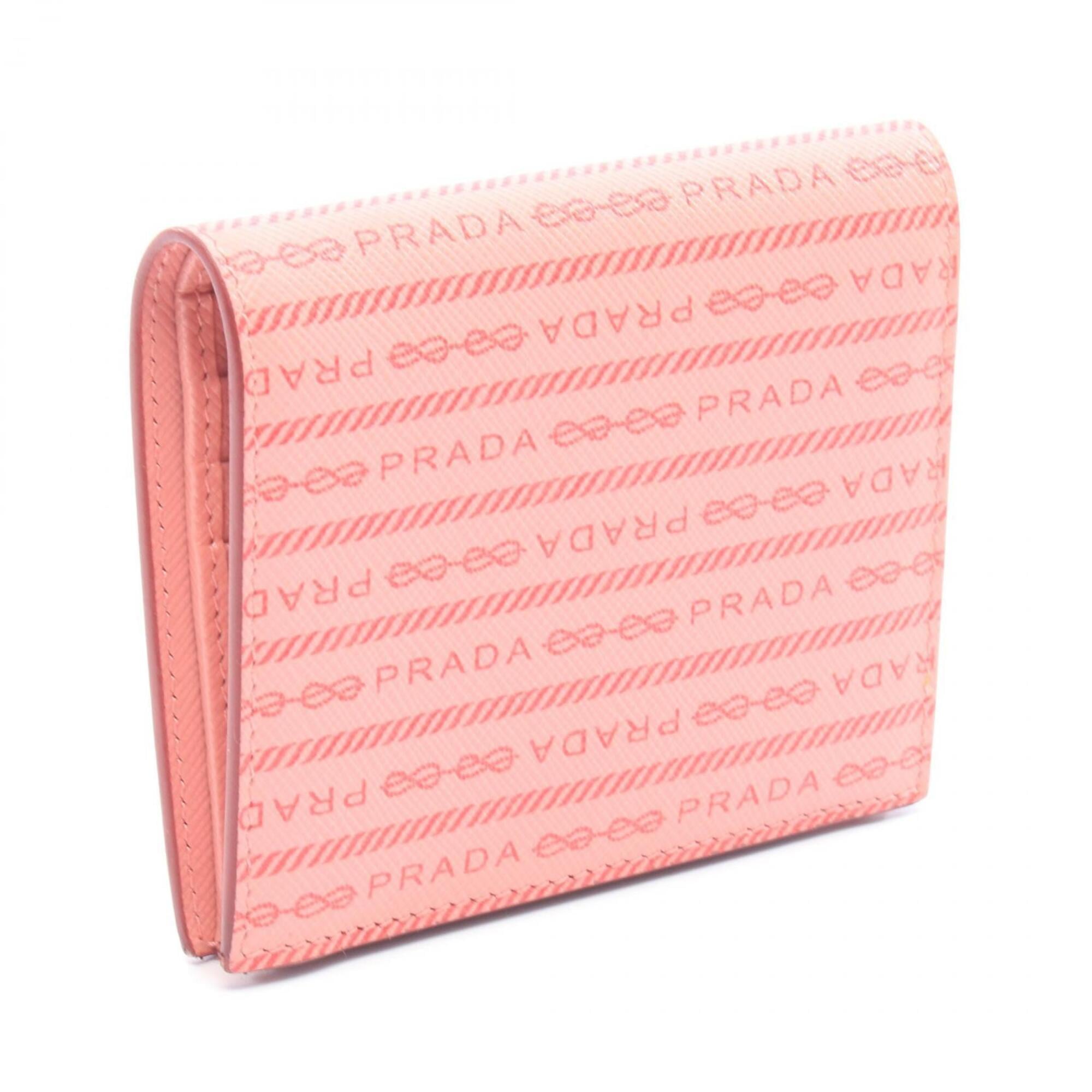 Prada Pink Red Color Leather Wallet (Bi-Fold) (Pre-Owned)