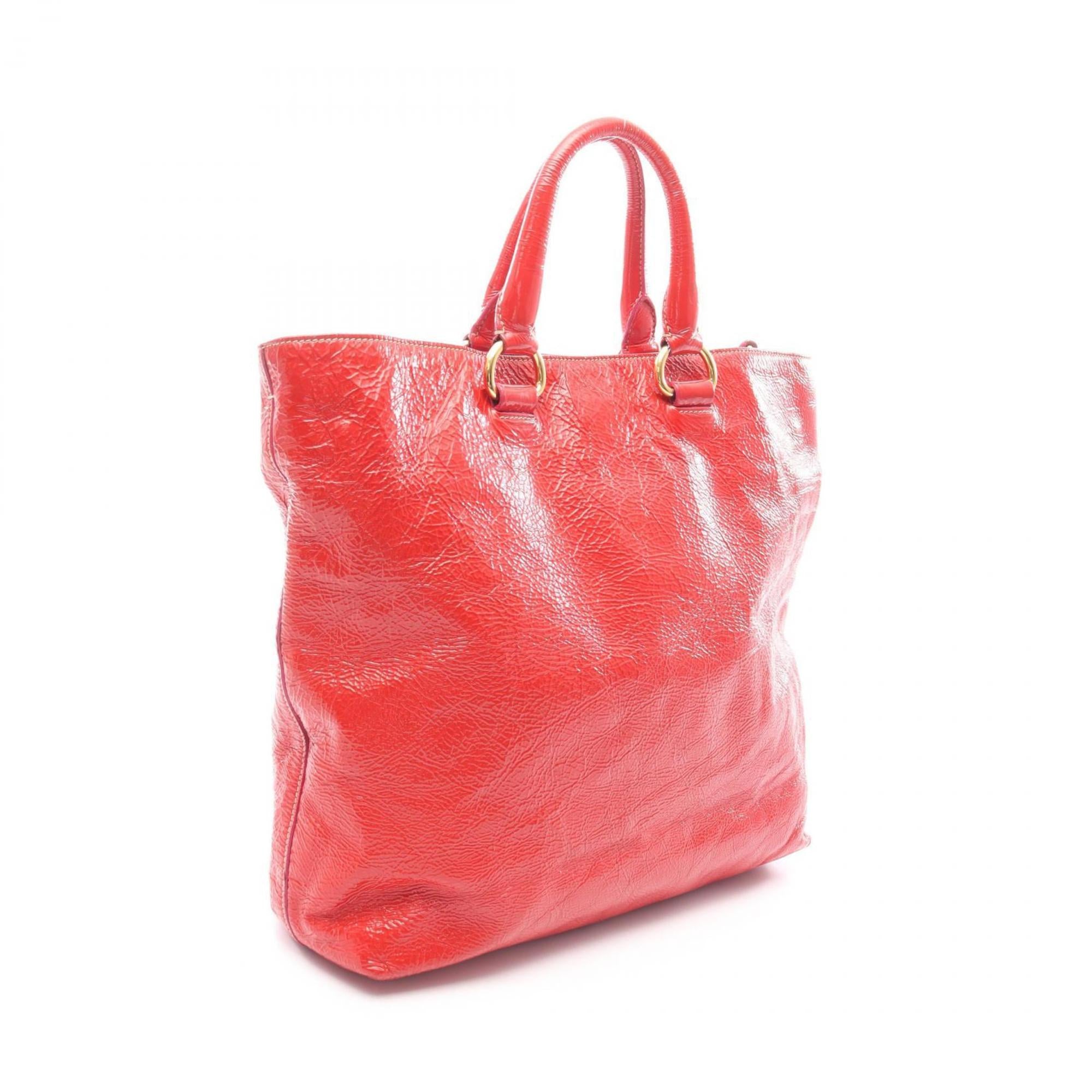 Prada Red Color Patent Leather Handbag Tote Bag (Pre-Owned)