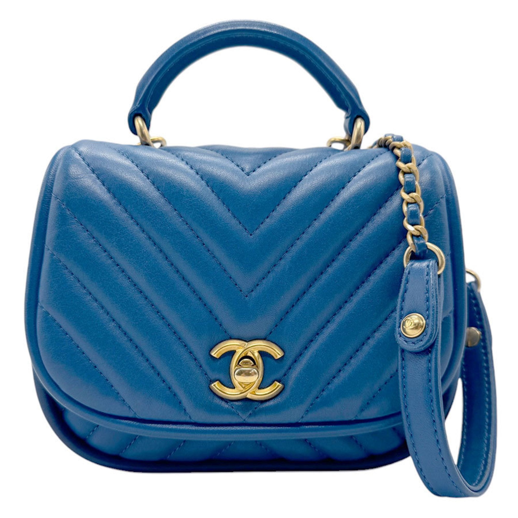 Chanel Blue Leather Handbag Shoulder Bag (Pre-Owned)