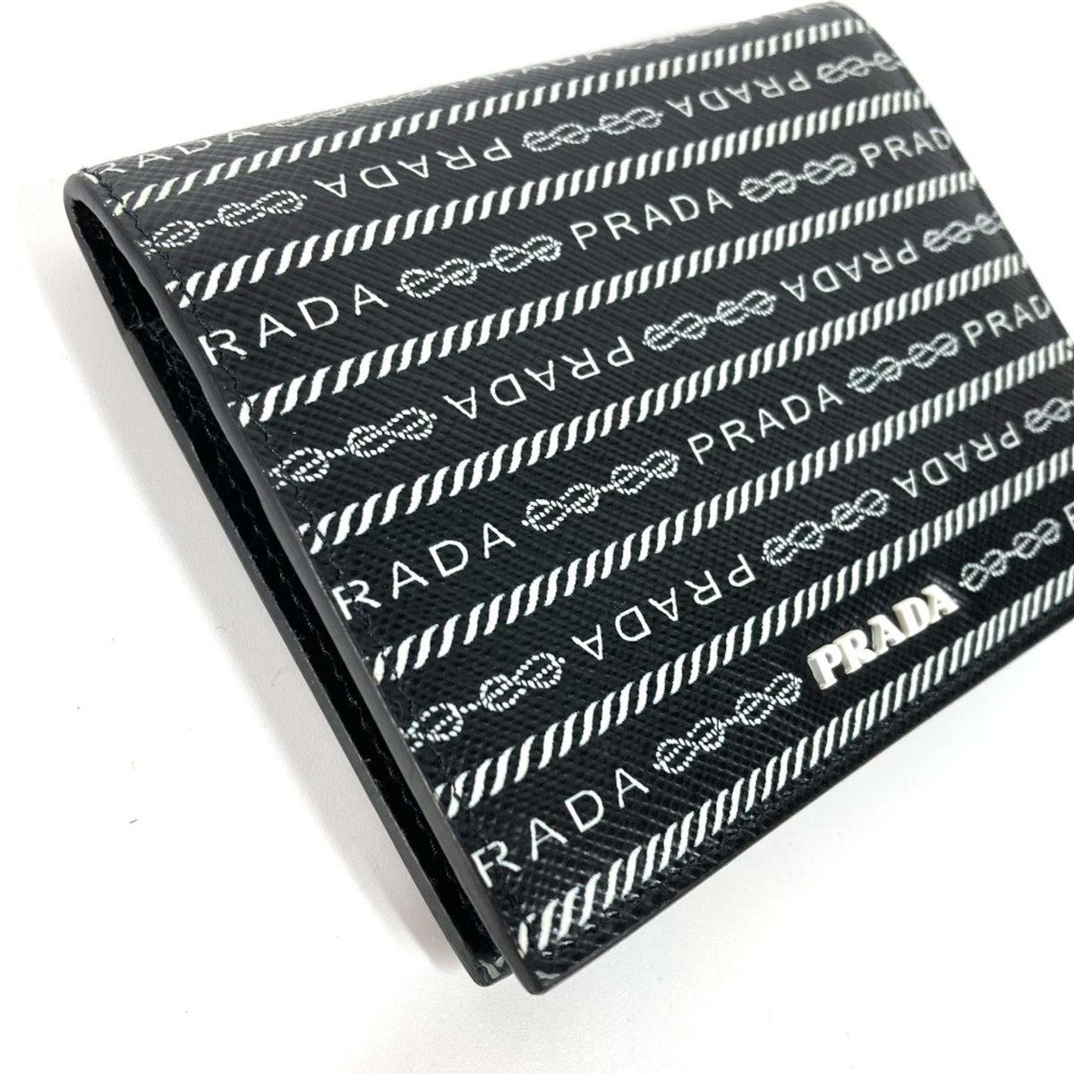 Prada Black White Leather Wallet (Bi-Fold) (Pre-Owned)