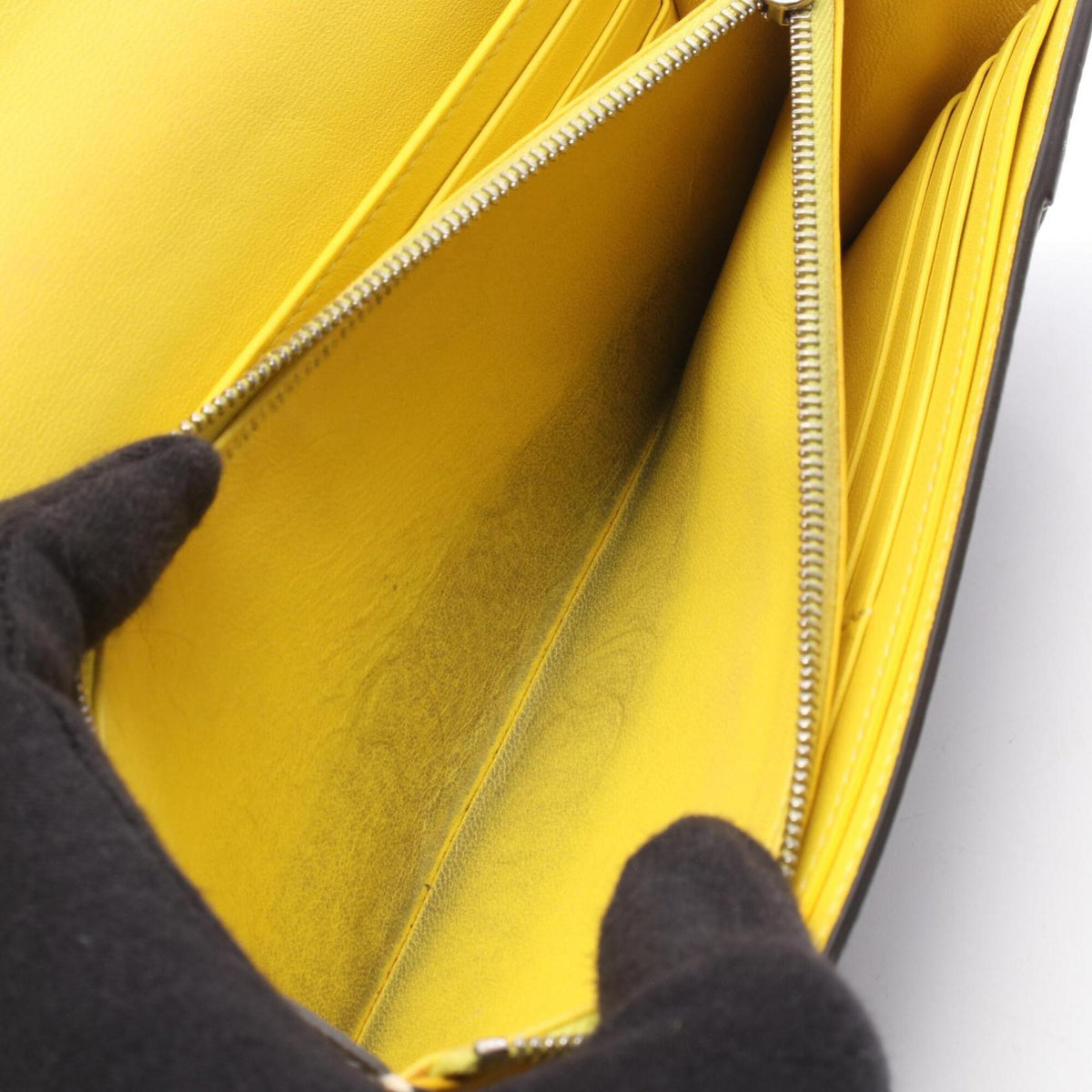Celine Gray Yellow Leather Long Wallet (Bi-Fold) (Pre-Owned)