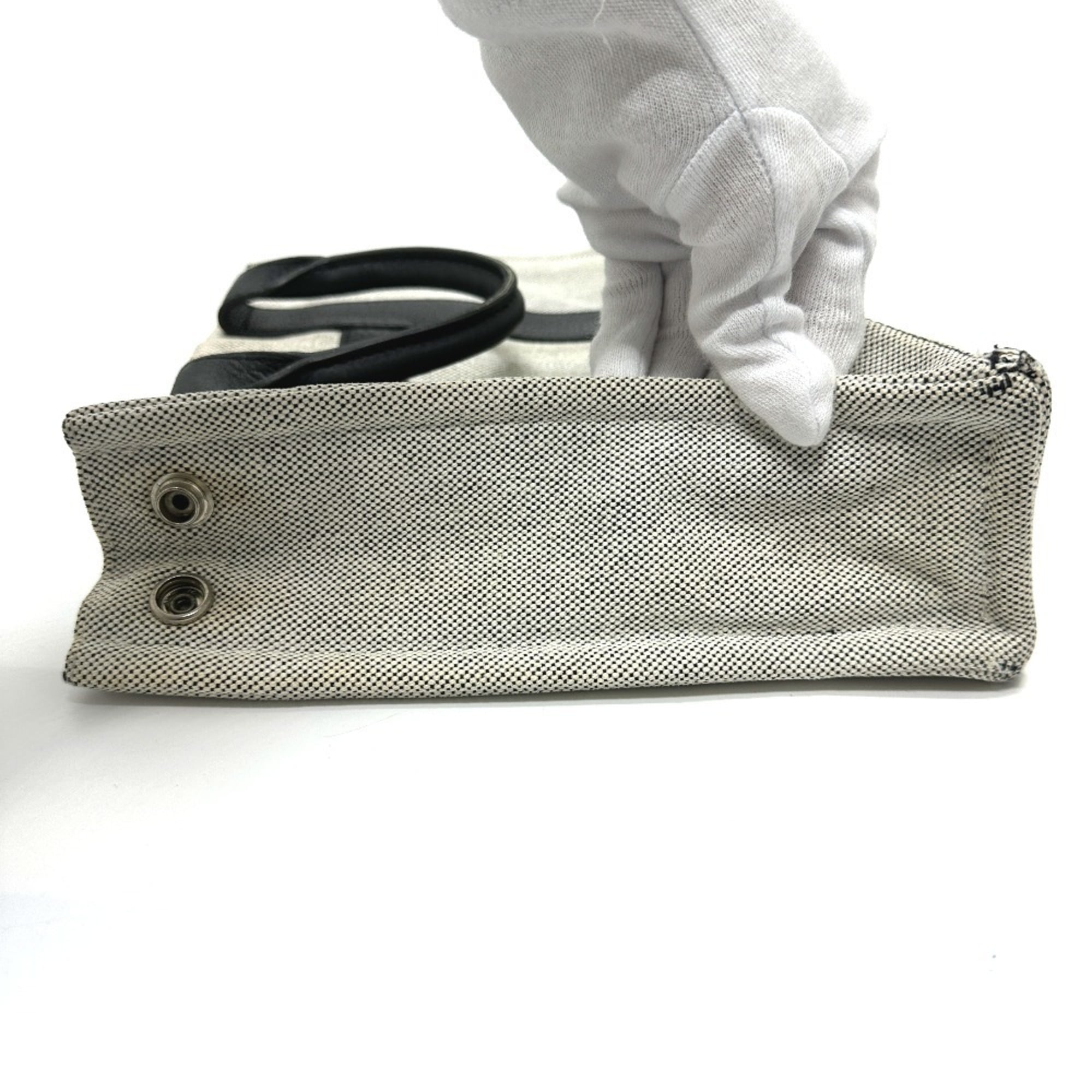Hermes Black Gray Toile H Leather Handbag Tote Bag (Pre-Owned)