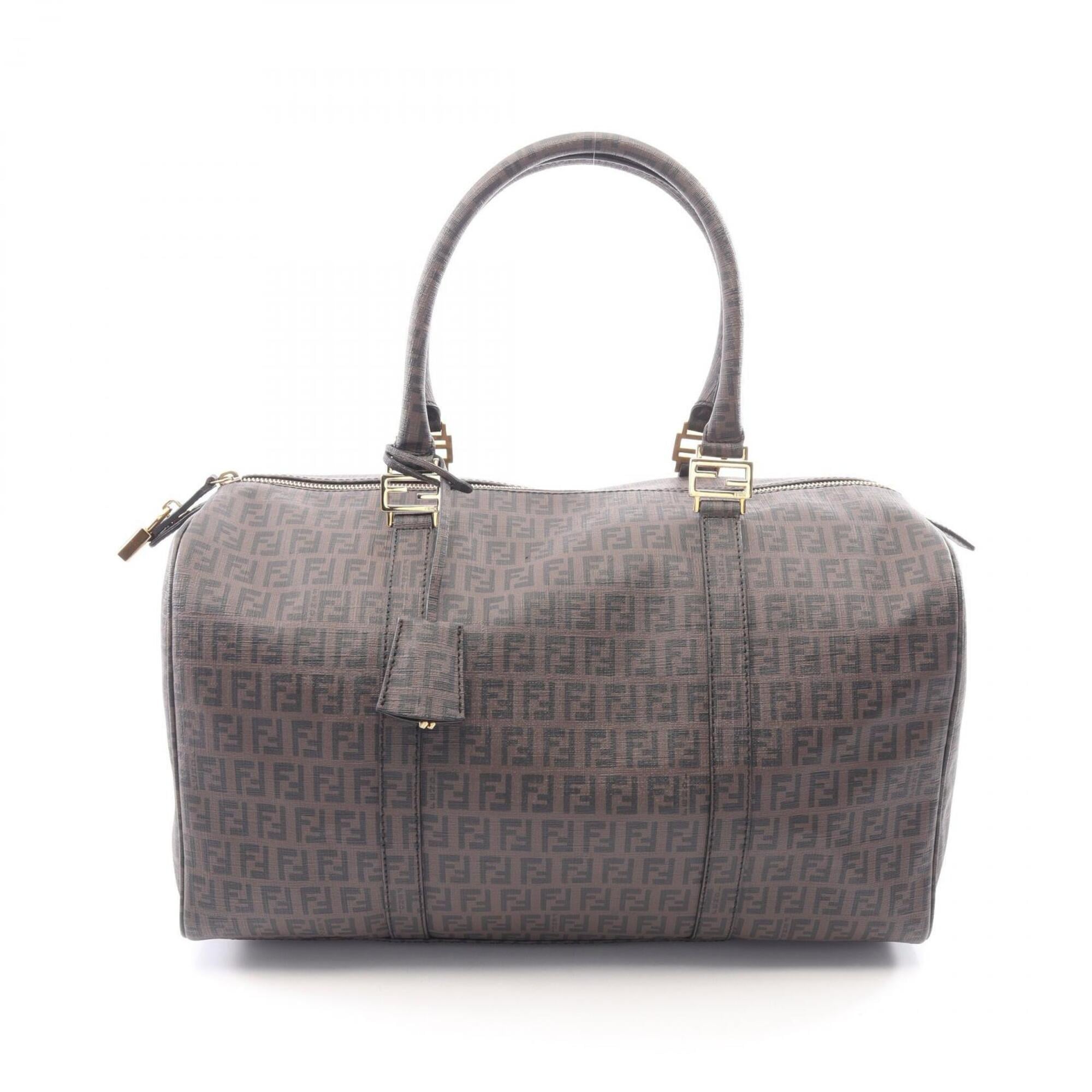 Fendi Brown Coated Canvas Leather Boston Bag Handbag (Pre-Owned)