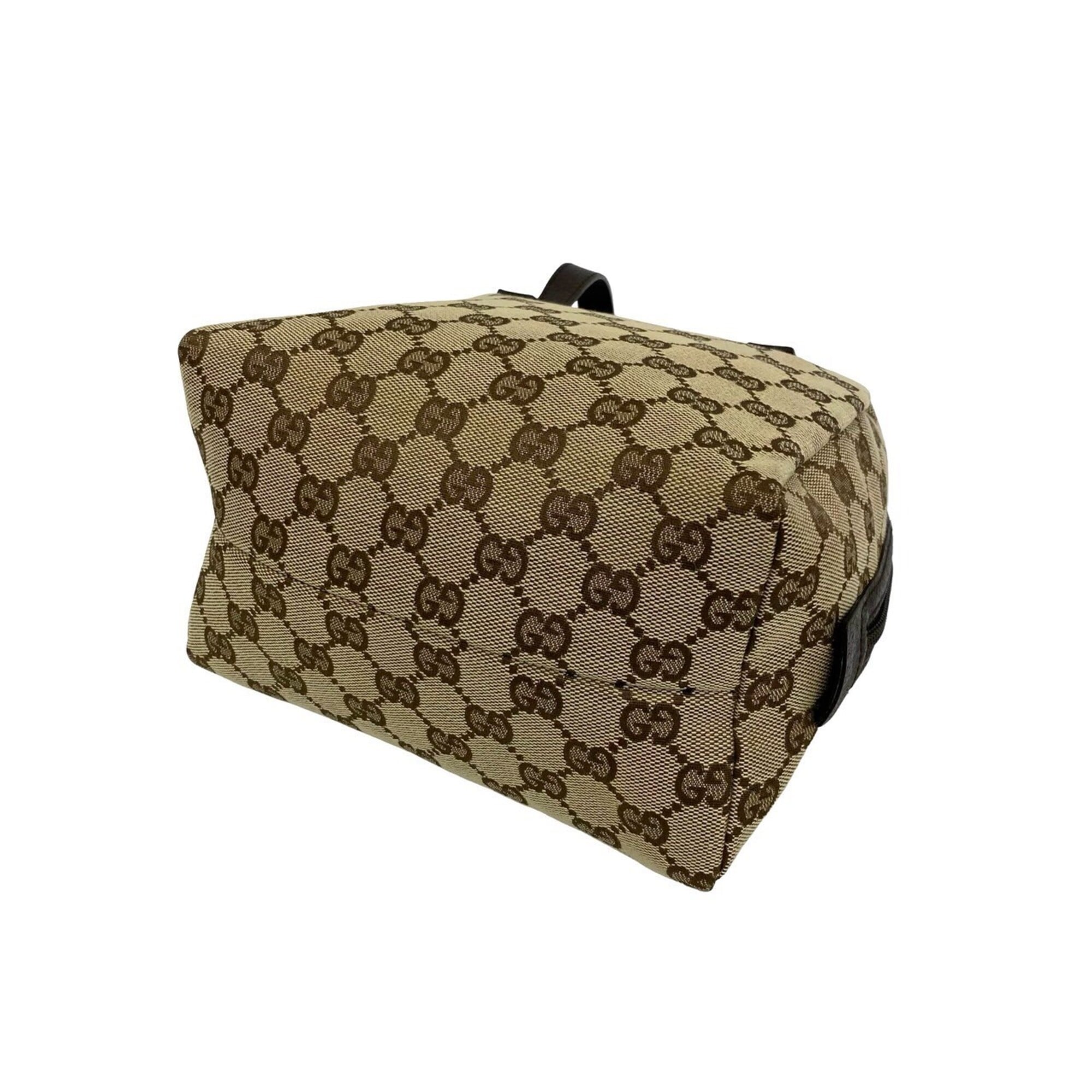 Gucci Brown Canvas Leather Boston Bag Handbag (Pre-Owned)