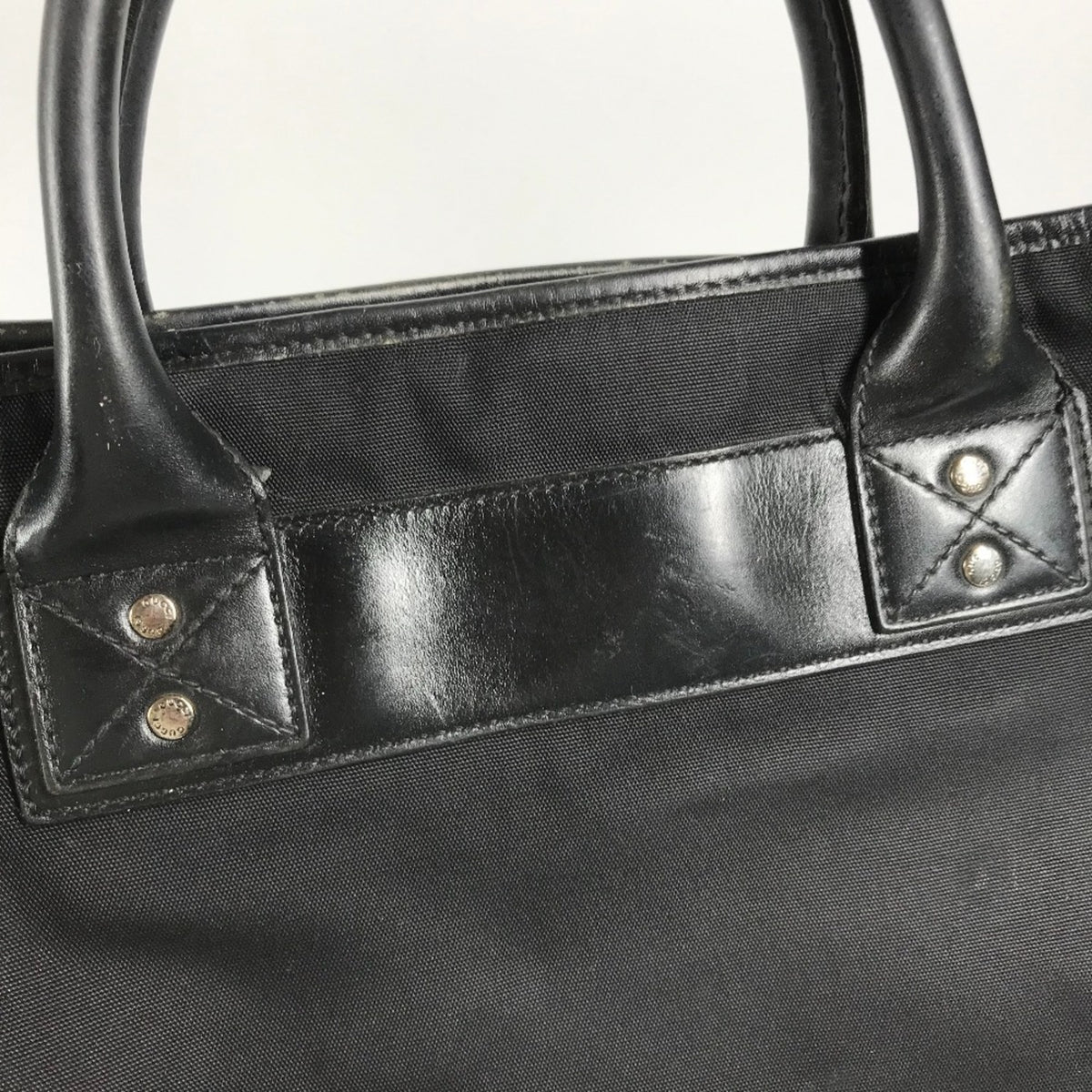 Gucci Black Nylon Leather Handbag Tote Bag (Pre-Owned)