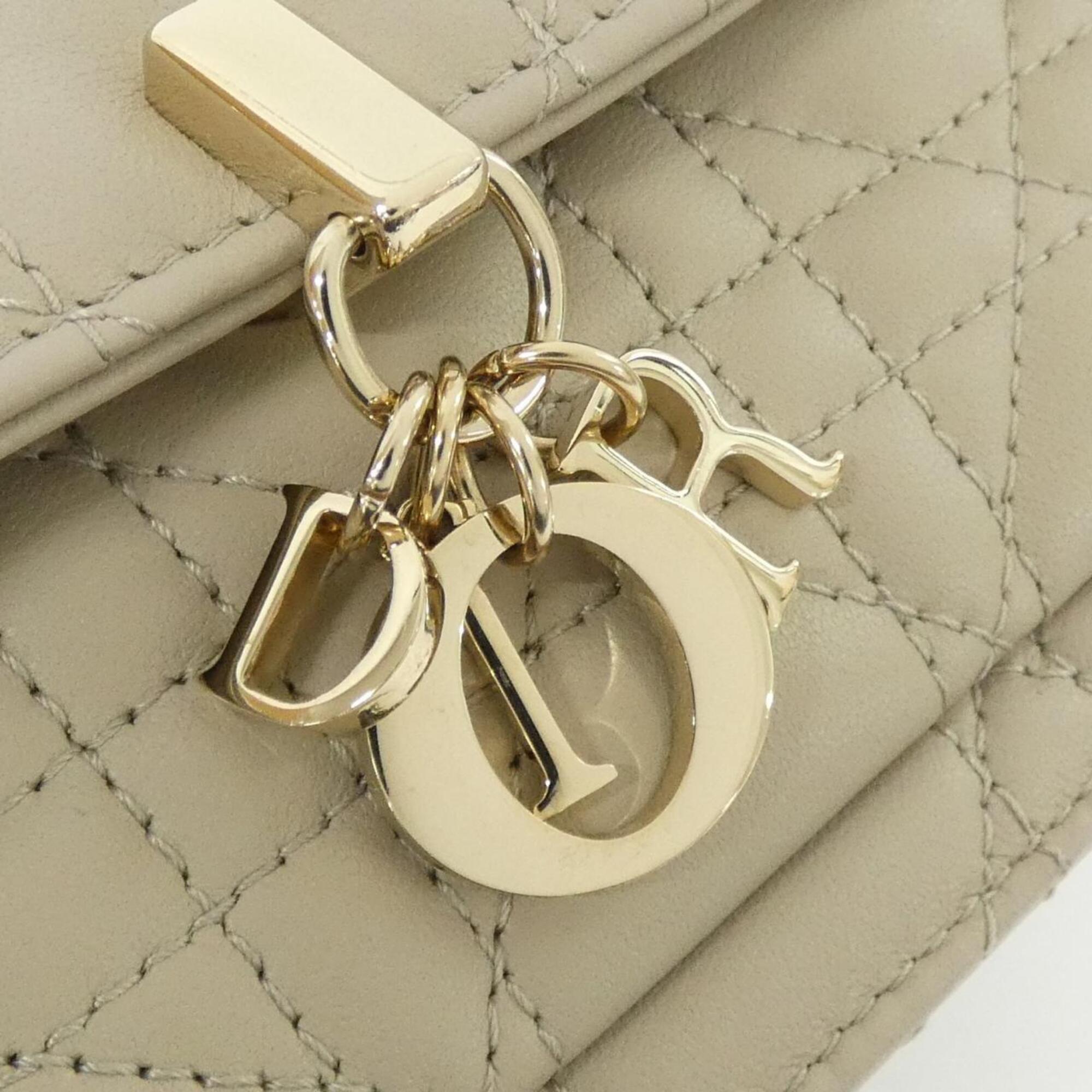 Christian Dior Beige Leather Chain/Shoulder Wallet (Pre-Owned)