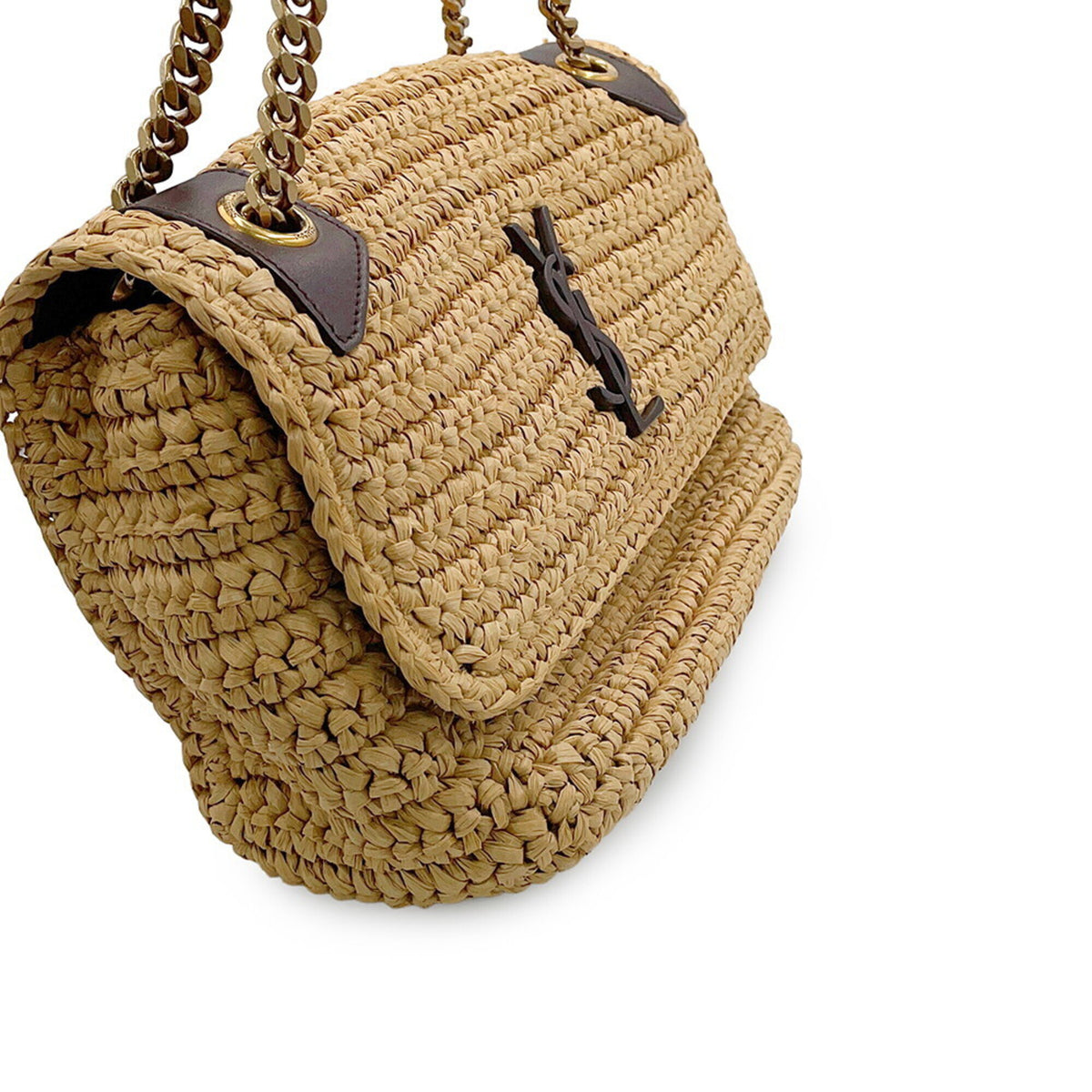 Yves Saint Laurent Beige Brown Raffia Leather Handbag Shoulder Bag (Pre-Owned)