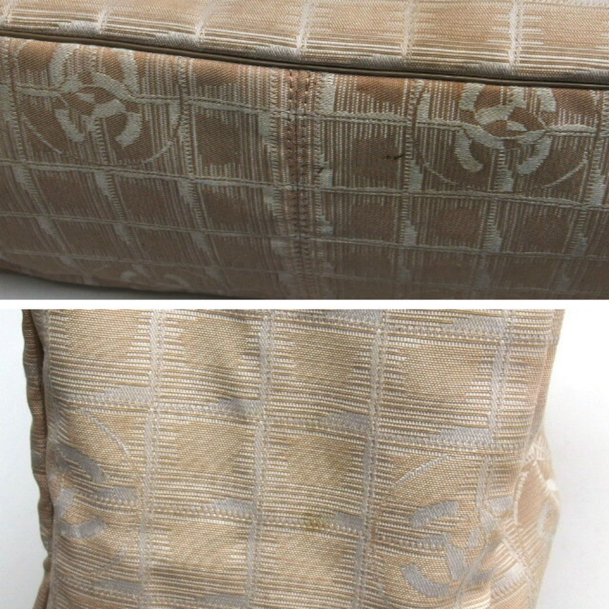 Chanel Beige Nylon Jacquard Leather Handbag Tote Bag (Pre-Owned)