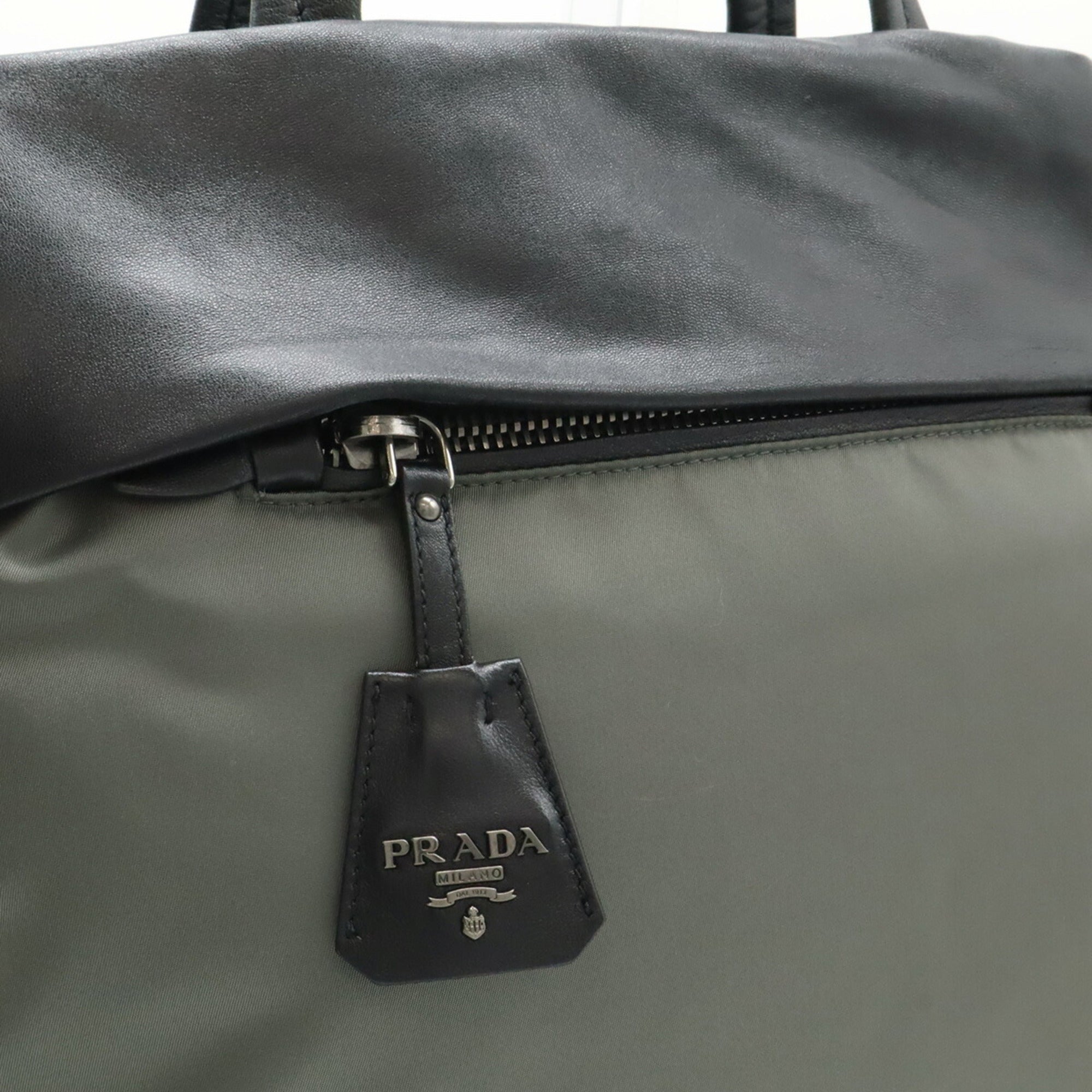 Prada Black Gray Nero Nylon Leather Tote Bag (Pre-Owned)