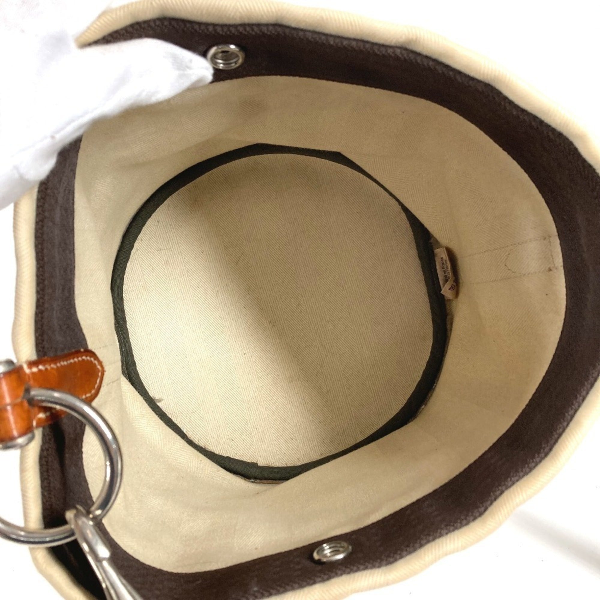 Hermes Beige Leather Canvas Handbag Shoulder Bag (Pre-Owned)