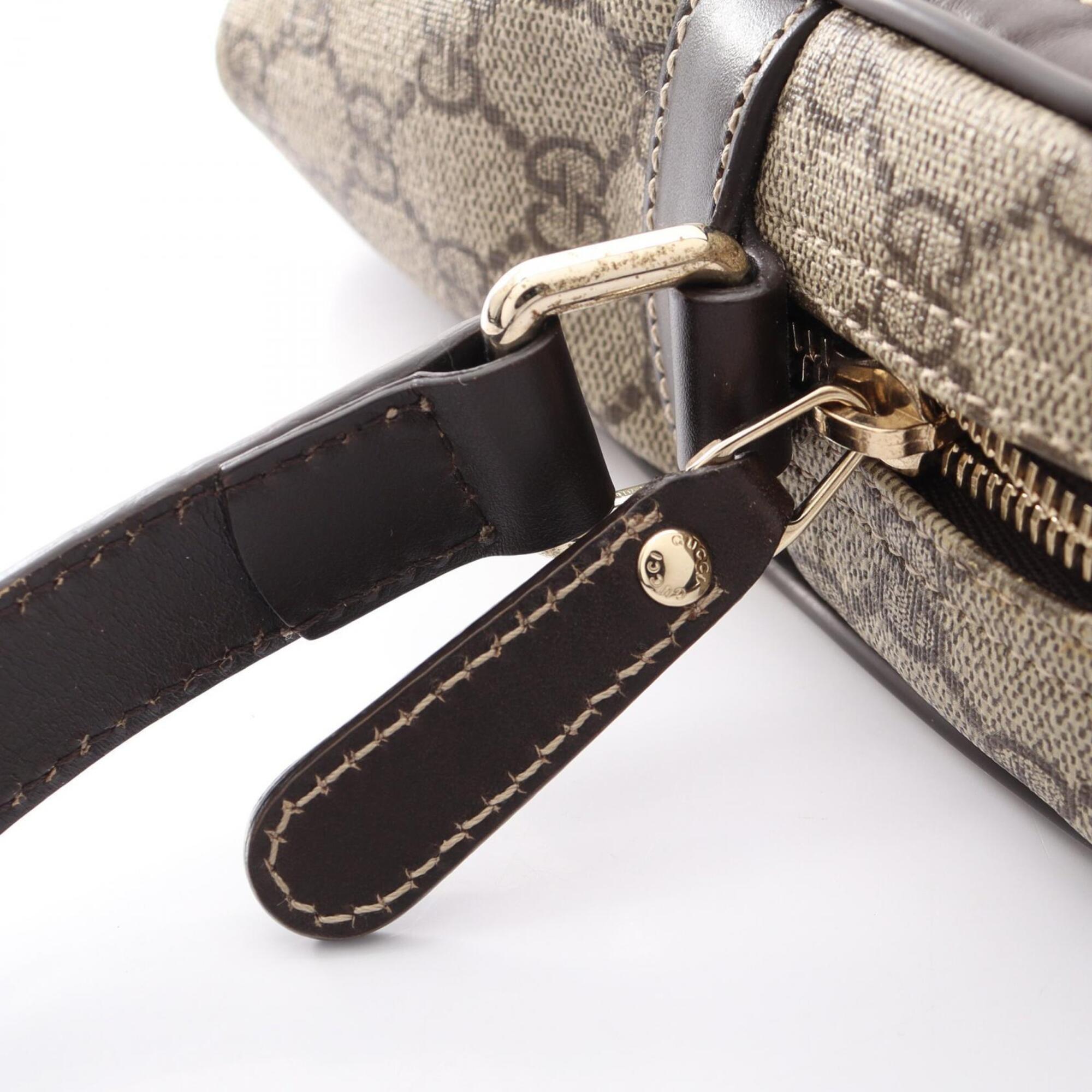 Gucci Beige Brown Coated Canvas Leather Handbag Shoulder Bag (Pre-Owned)