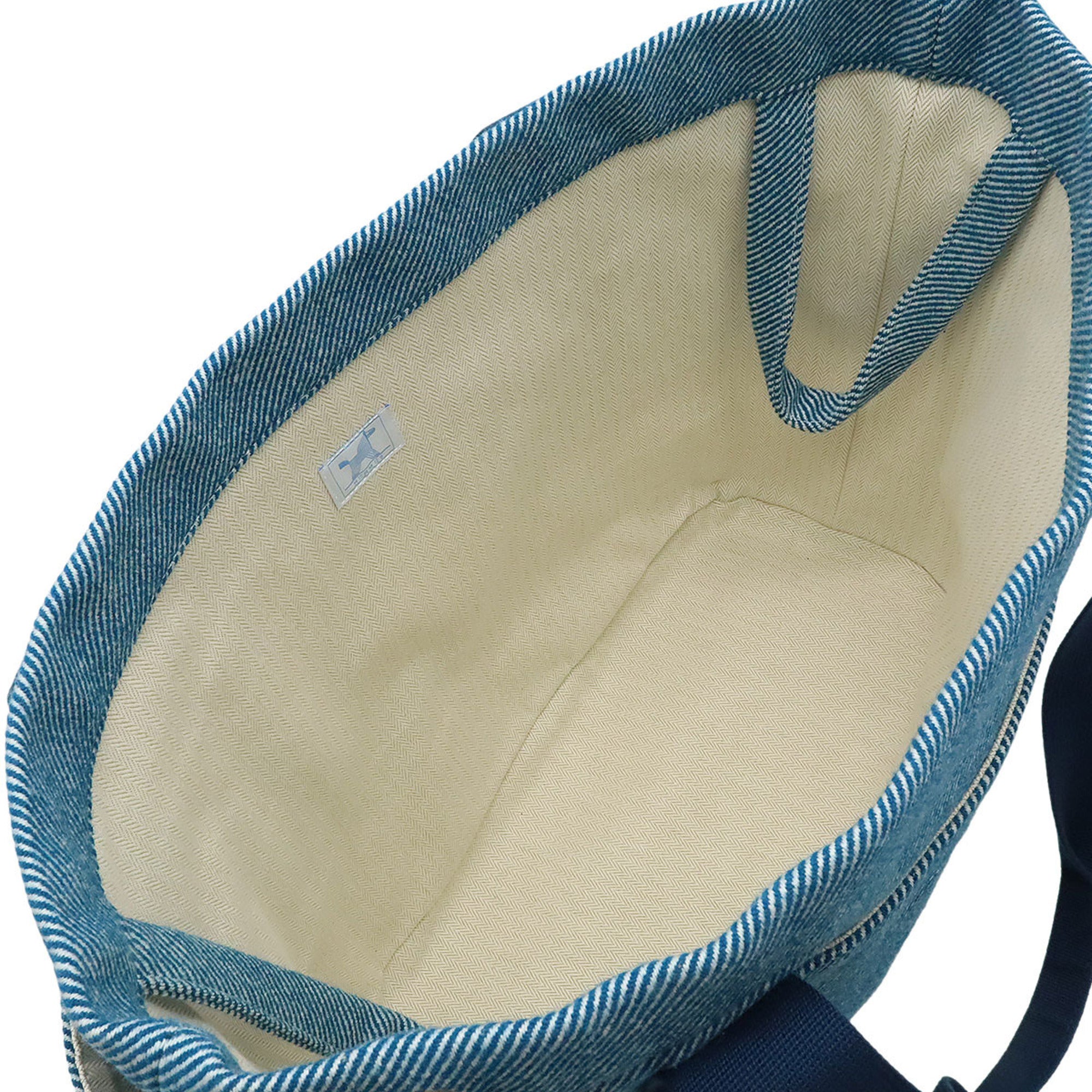 Hermes Blue Natural Wool Cotton Shoulder Bag Tote Bag (Pre-Owned)