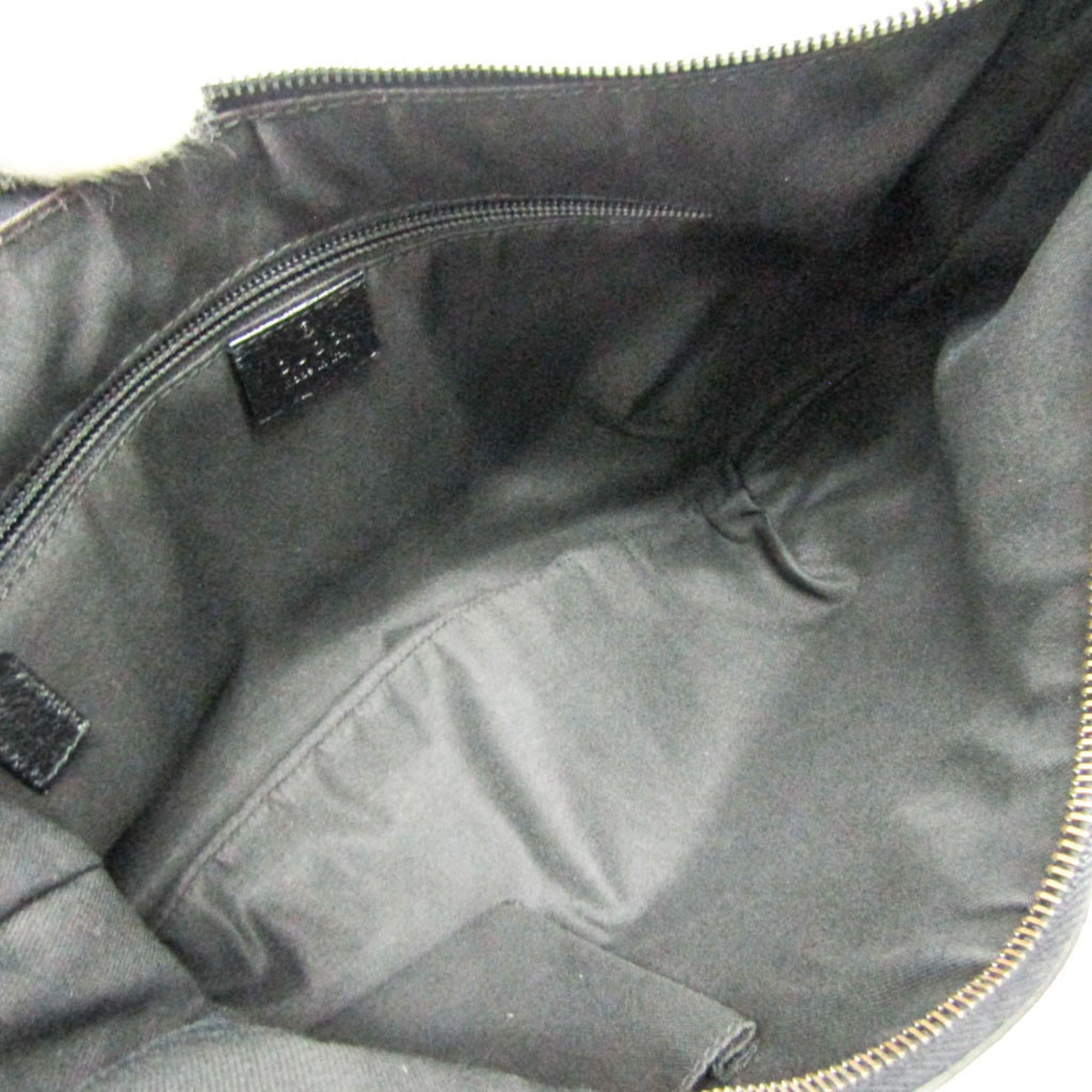 Gucci Gg Canvas Black Gg Canvas Leather Shoulder Bag (Pre-Owned)