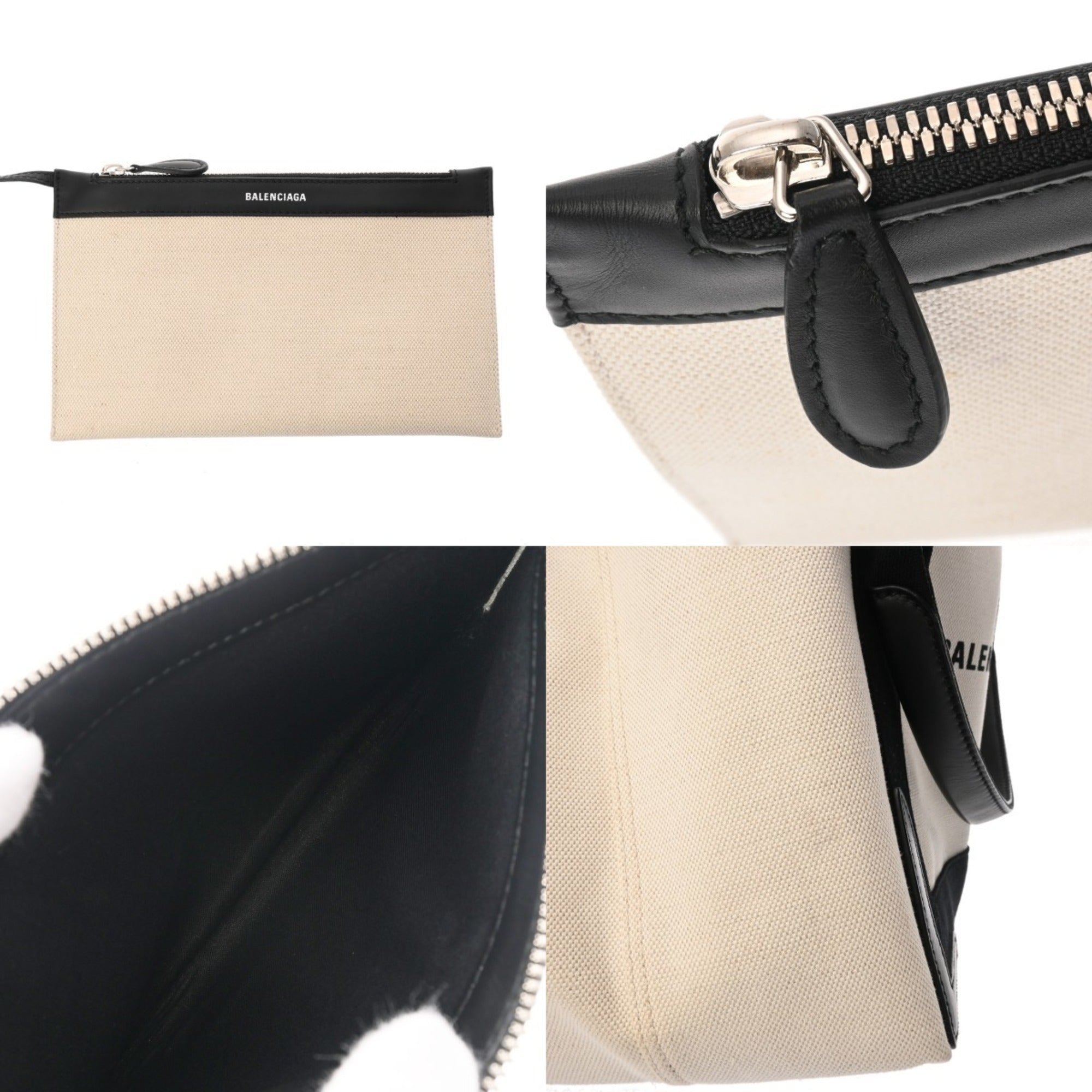 Balenciaga Black White Canvas Leather Handbag Pouch (Pre-Owned)