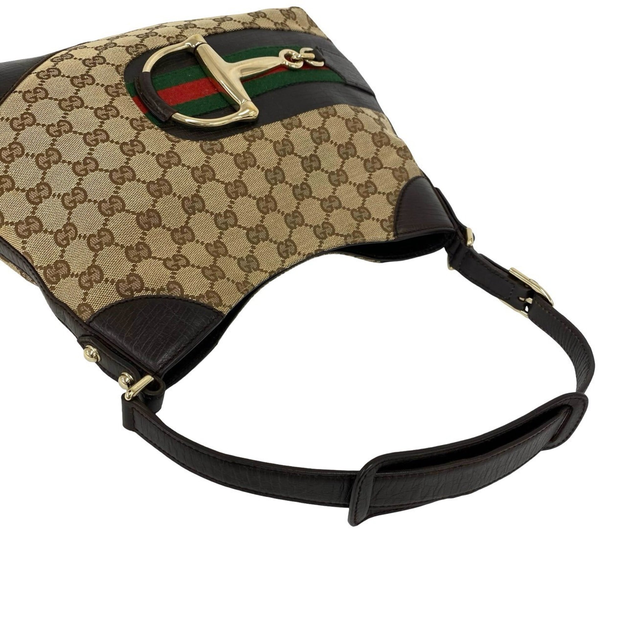 Gucci Brown Green Red Color Canvas Leather Shoulder Bag (Pre-Owned)