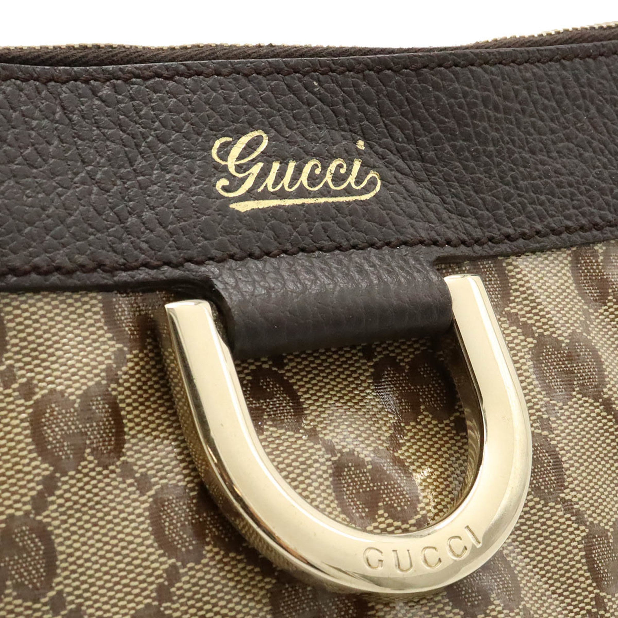 Gucci Beige Dark Brown Coated Canvas Leather Shoulder Bag (Pre-Owned)